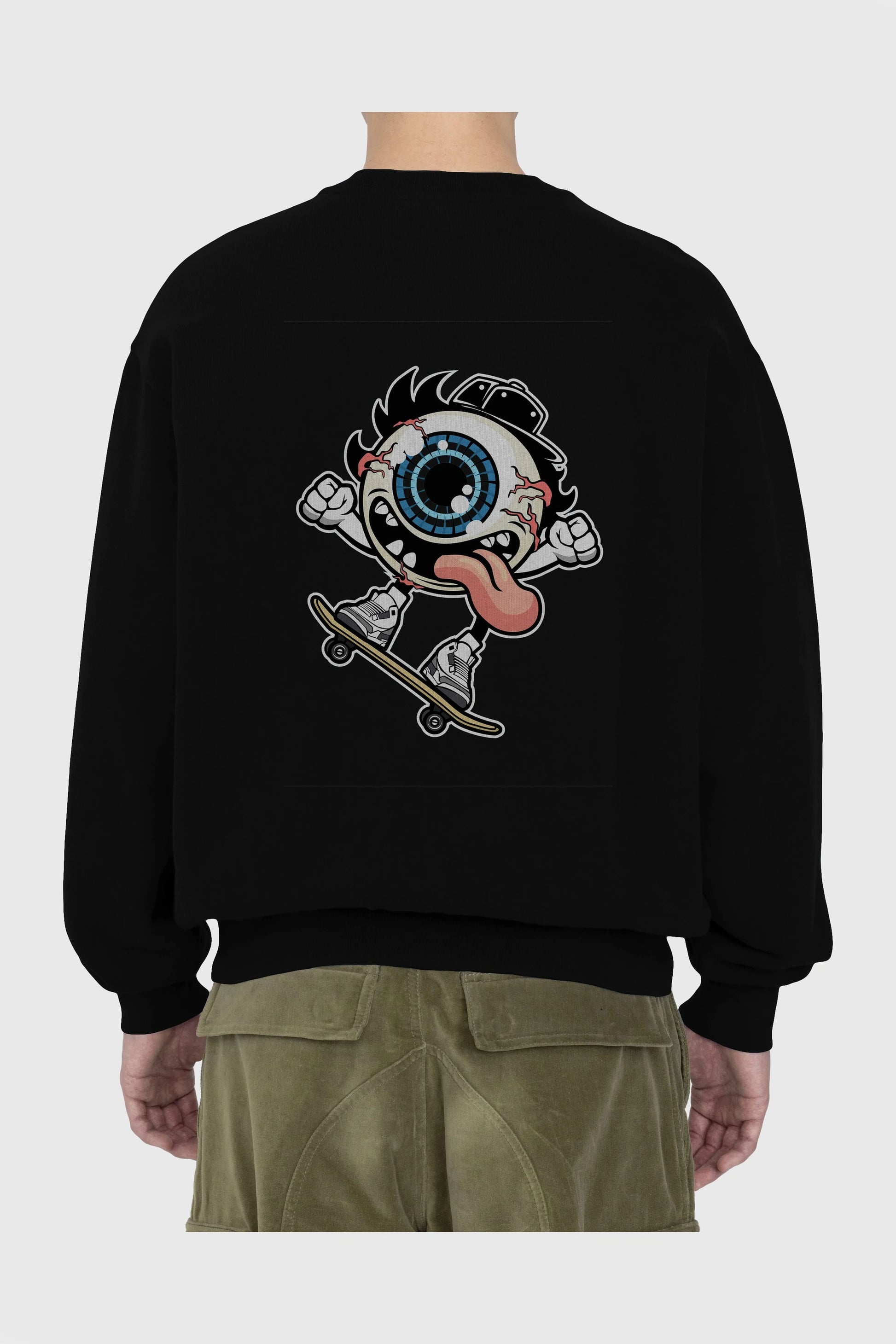 Eye Ball Skater Arka Baskılı Oversize Sweatshirt Erkek Kadın Unisex