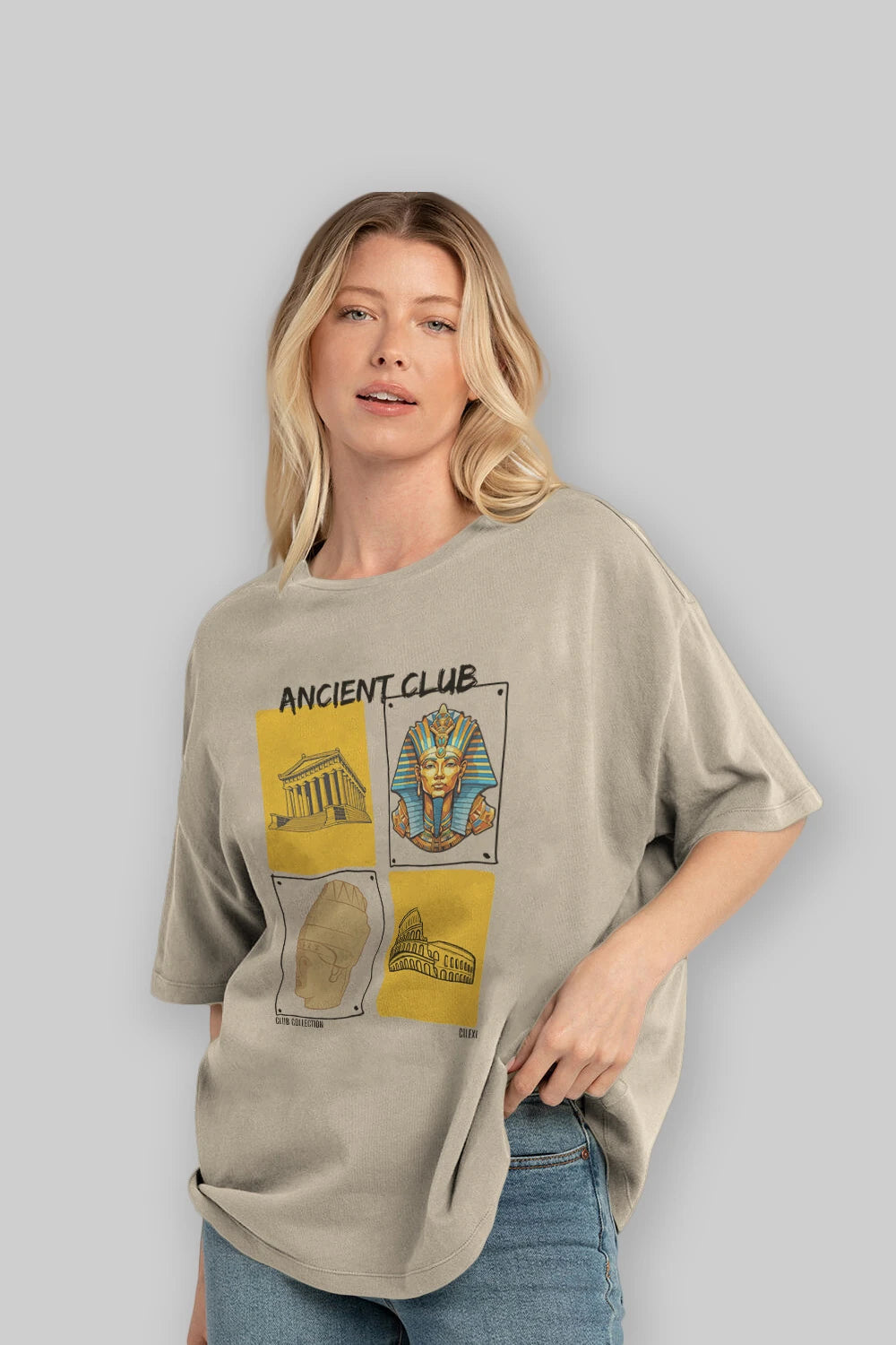 Ancient Club ön Baskılı Oversize t-shirt Erkek Kadın %100 Pamuk Bisiklet Yaka tişort