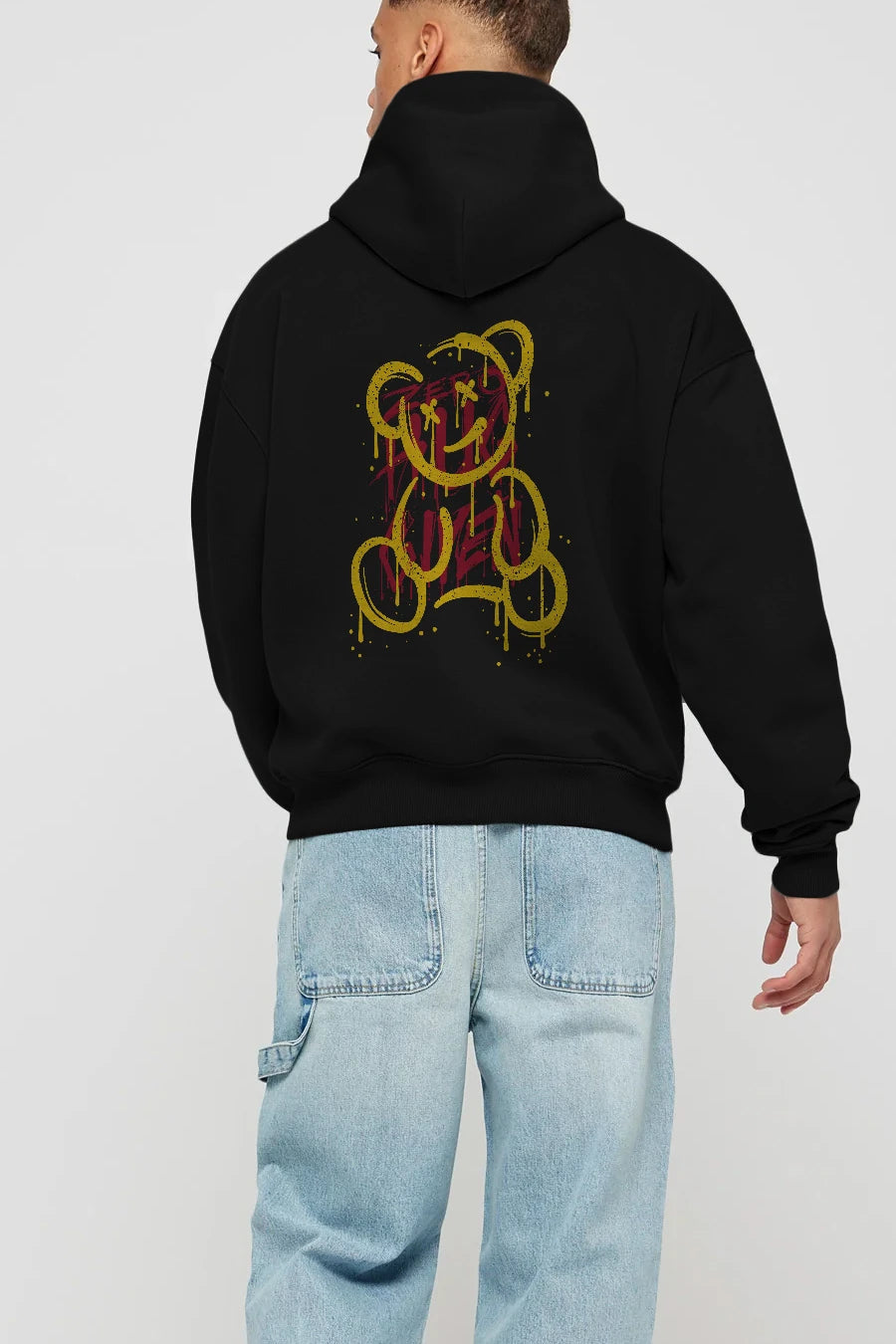 Zero Hug Bear Arka Baskılı Hoodie Oversize Kapüşonlu Sweatshirt Erkek Kadın Unisex