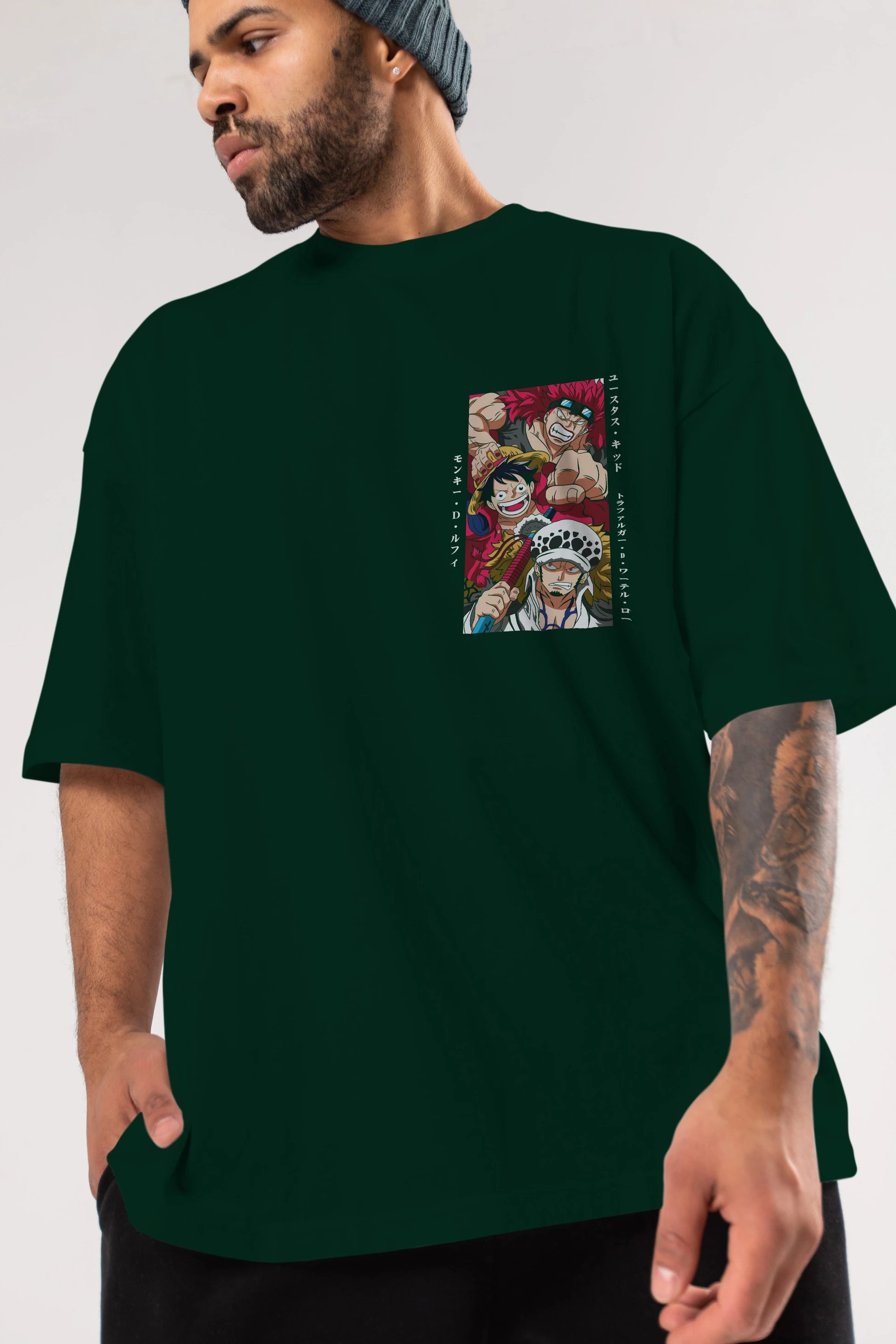 SUPER NOVAS one piece Ön Sol Baskılı Oversize t-shirt Erkek Kadın Unisex %100 Pamuk Bisiklet Yaka tişort