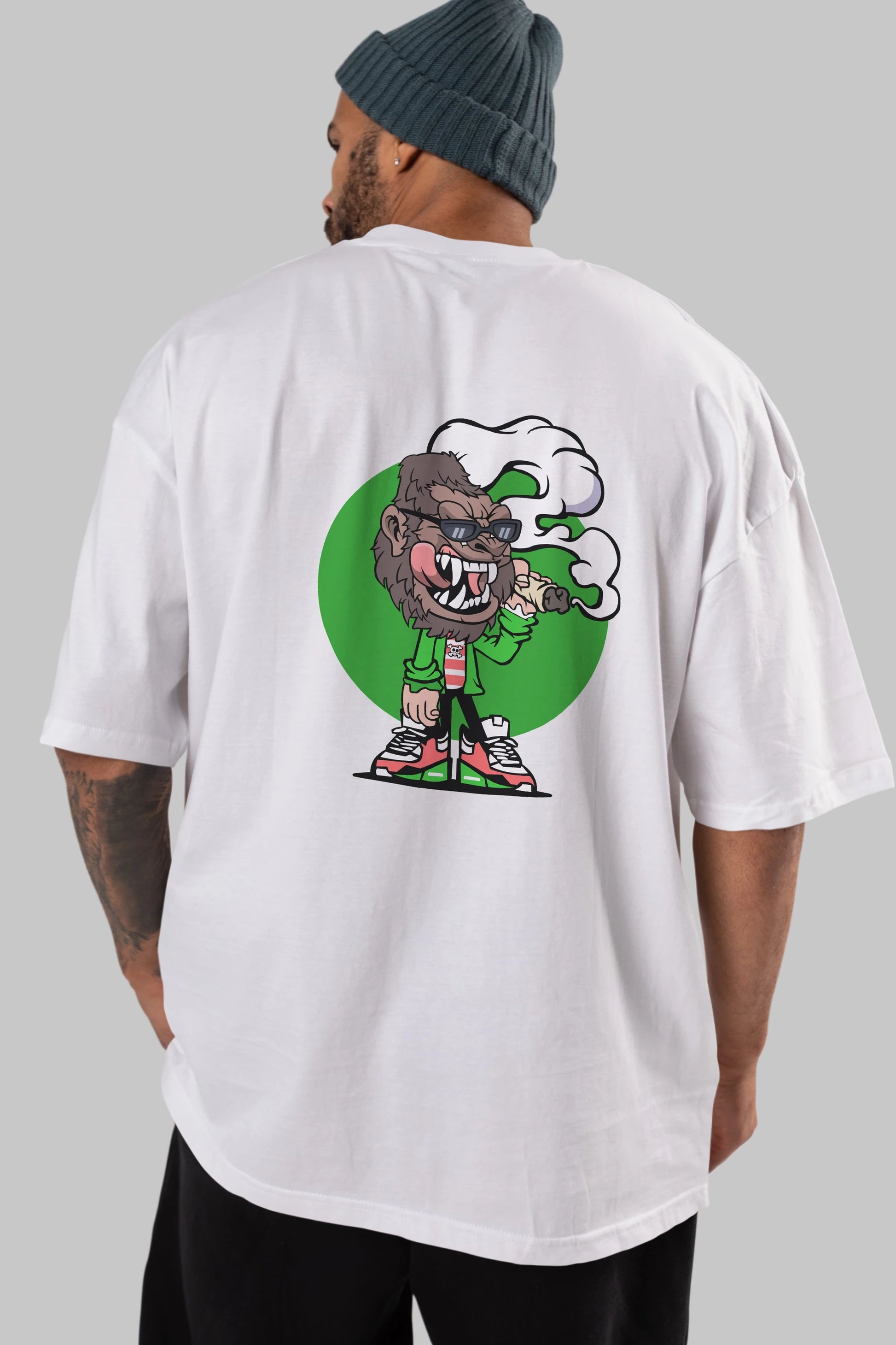 Gorilla Smoker Arka Baskılı Oversize t-shirt Erkek Kadın Unisex %100 Pamuk tişort