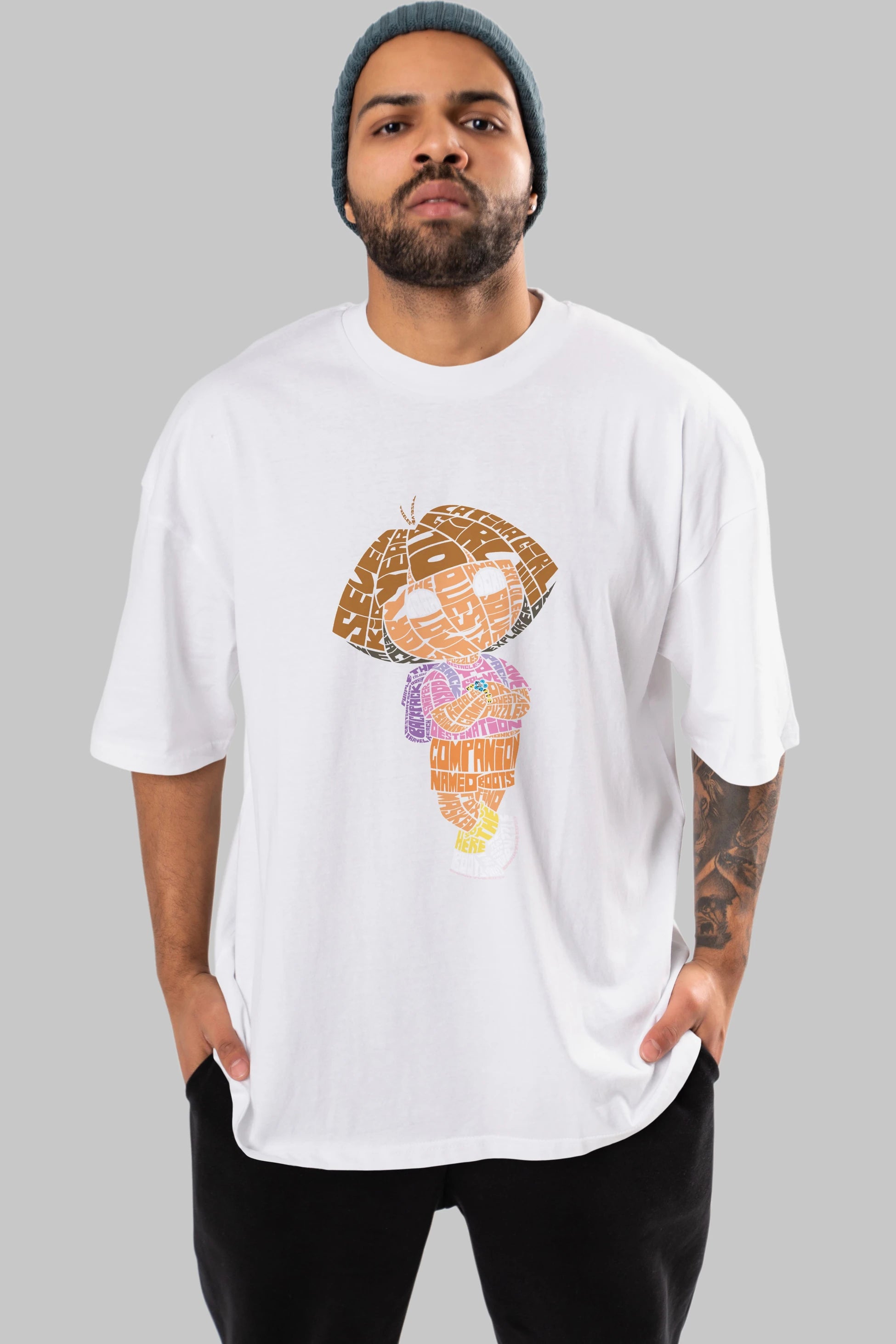 Dora Ön Baskılı Oversize t-shirt %100 pamuk Erkek Kadın Unisex