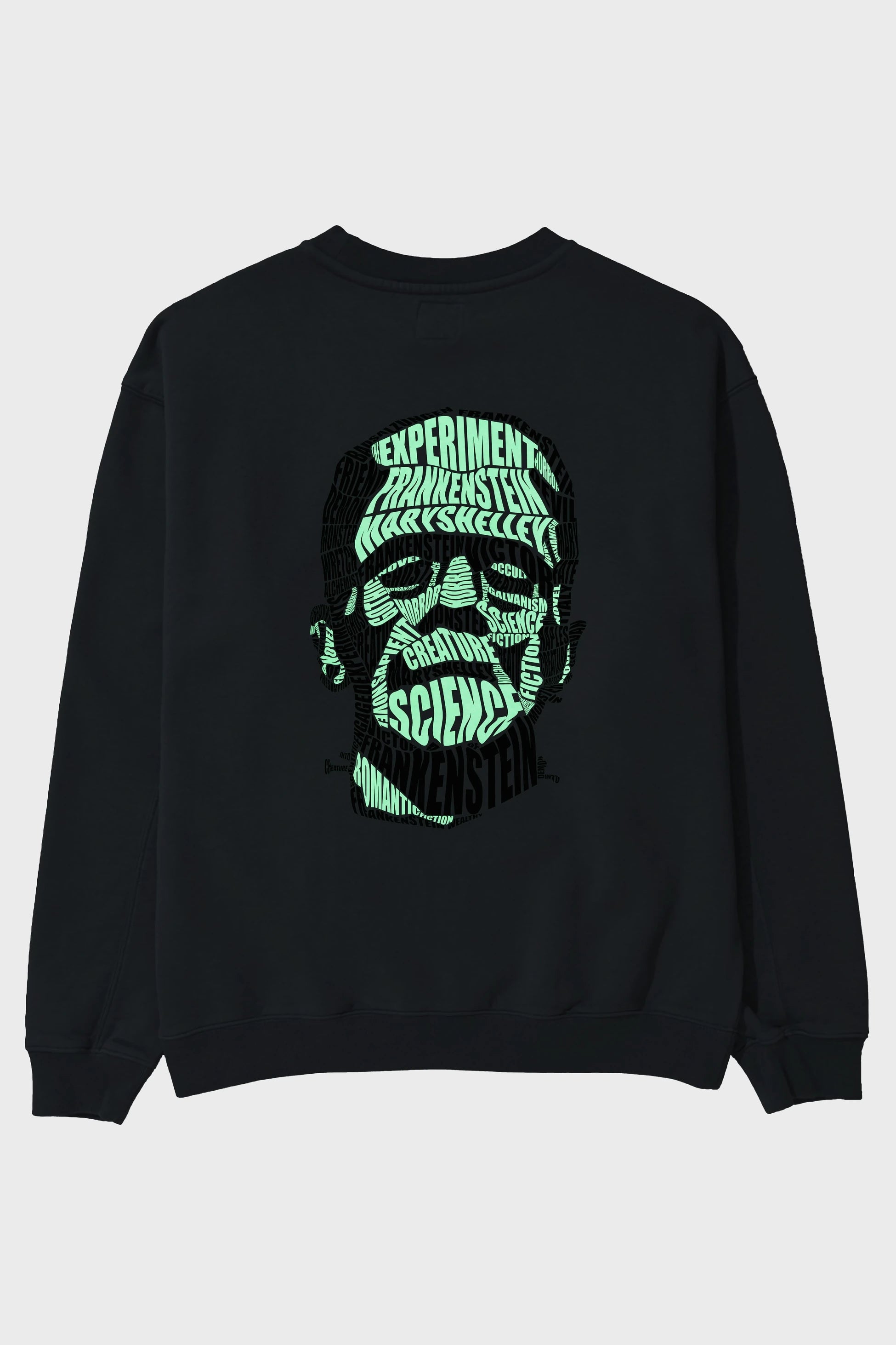 Frankenstein Calligram Arka Baskılı Oversize Sweatshirt Erkek Kadın Unisex