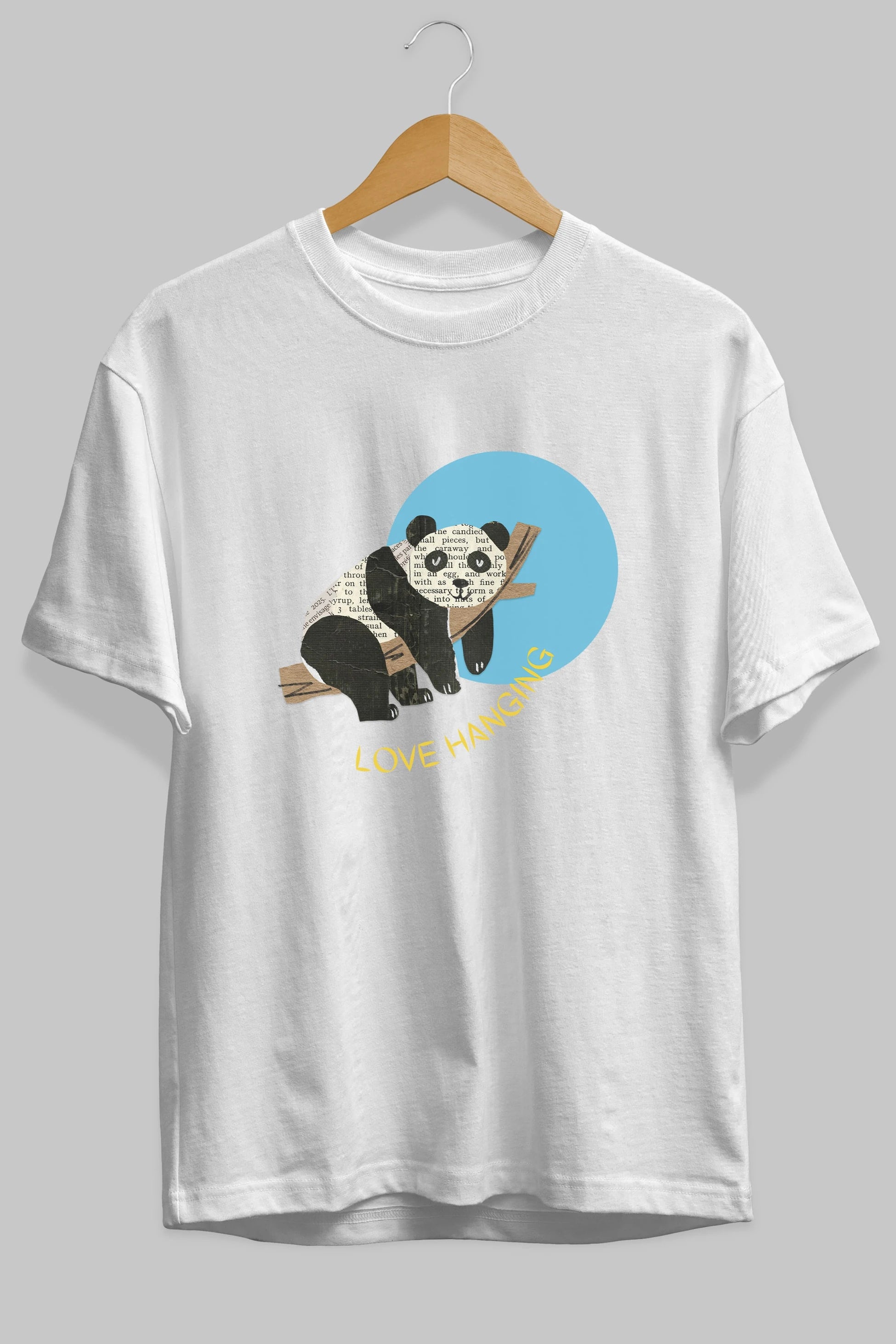 Panda Love Hanging Ön Baskılı Oversize t-shirt Erkek Kadın Unisex