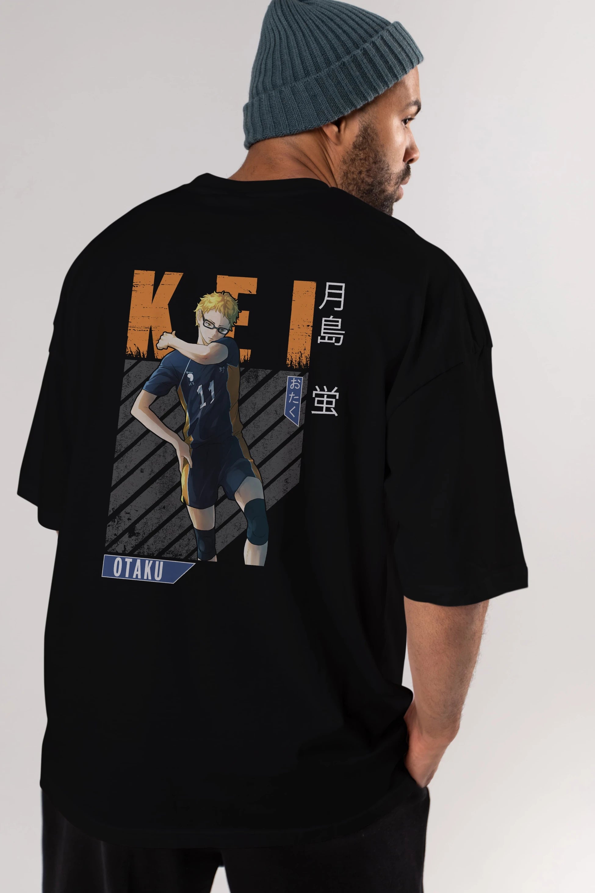 Kei Tsukishima 2 Anime Arka Baskılı Oversize t-shirt Erkek Kadın Unisex