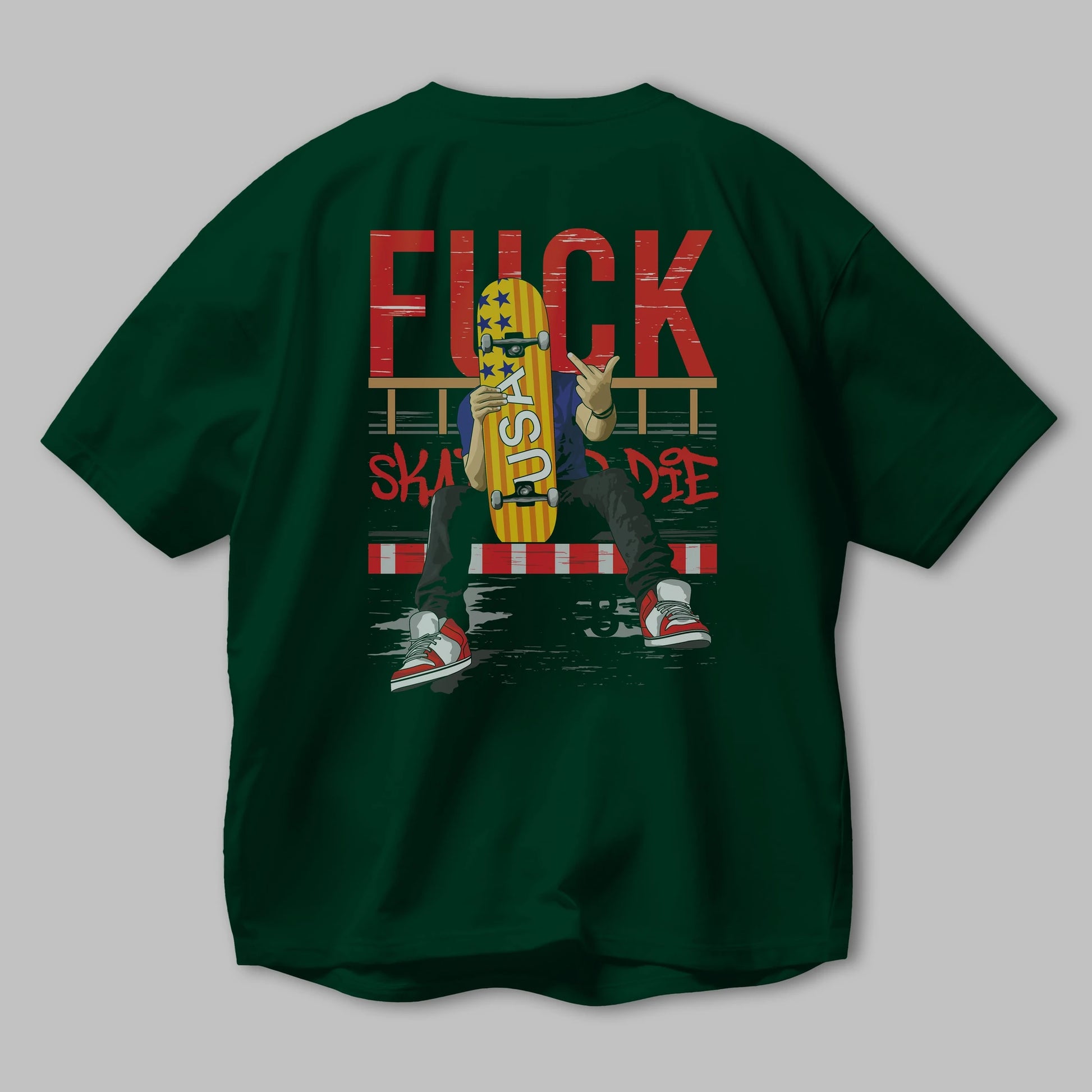 Skate or Die Arka Baskılı Oversize t-shirt Erkek Kadın Unisex