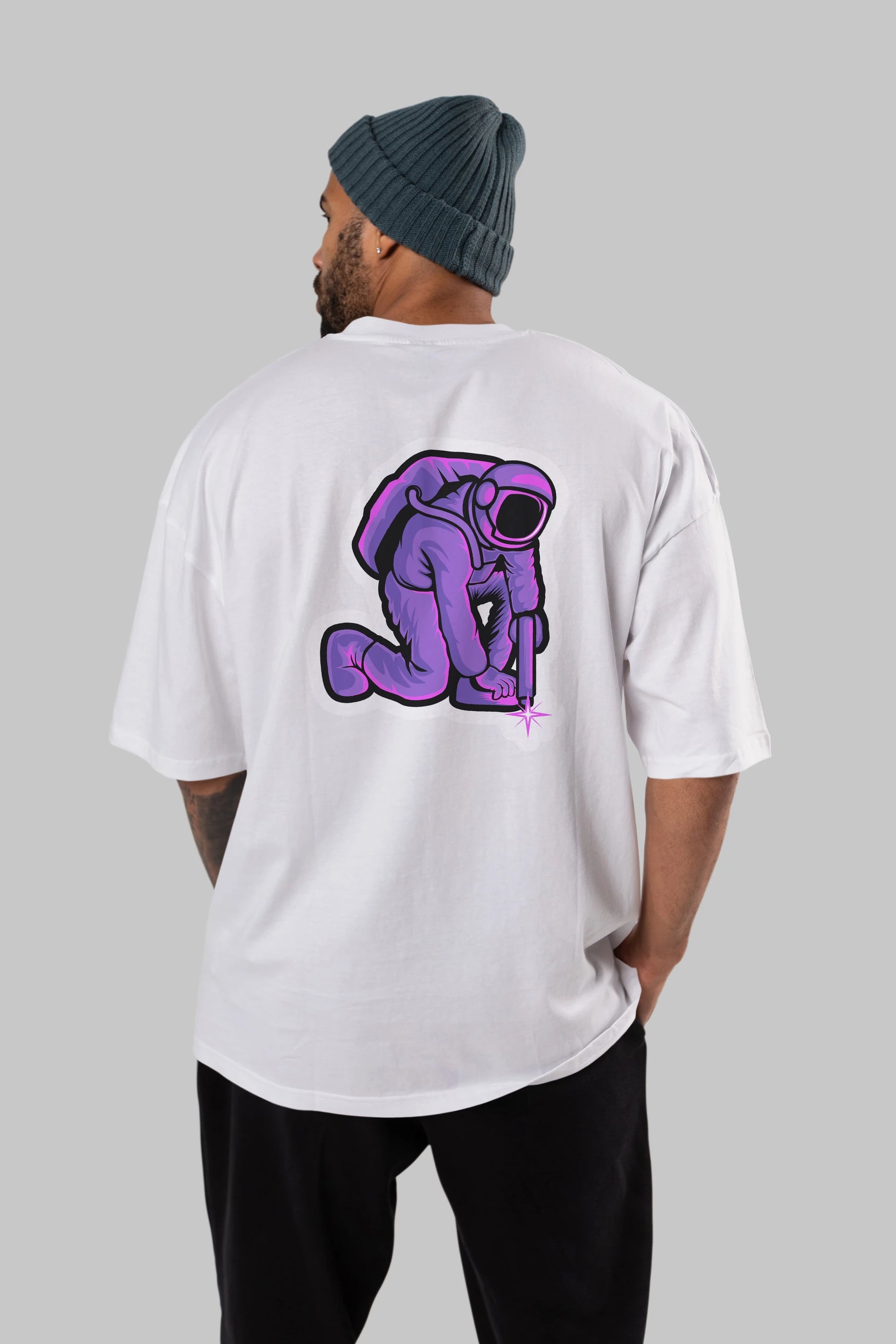 Welding in Space Sticker Arka Baskılı Oversize t-shirt Erkek Kadın Unisex