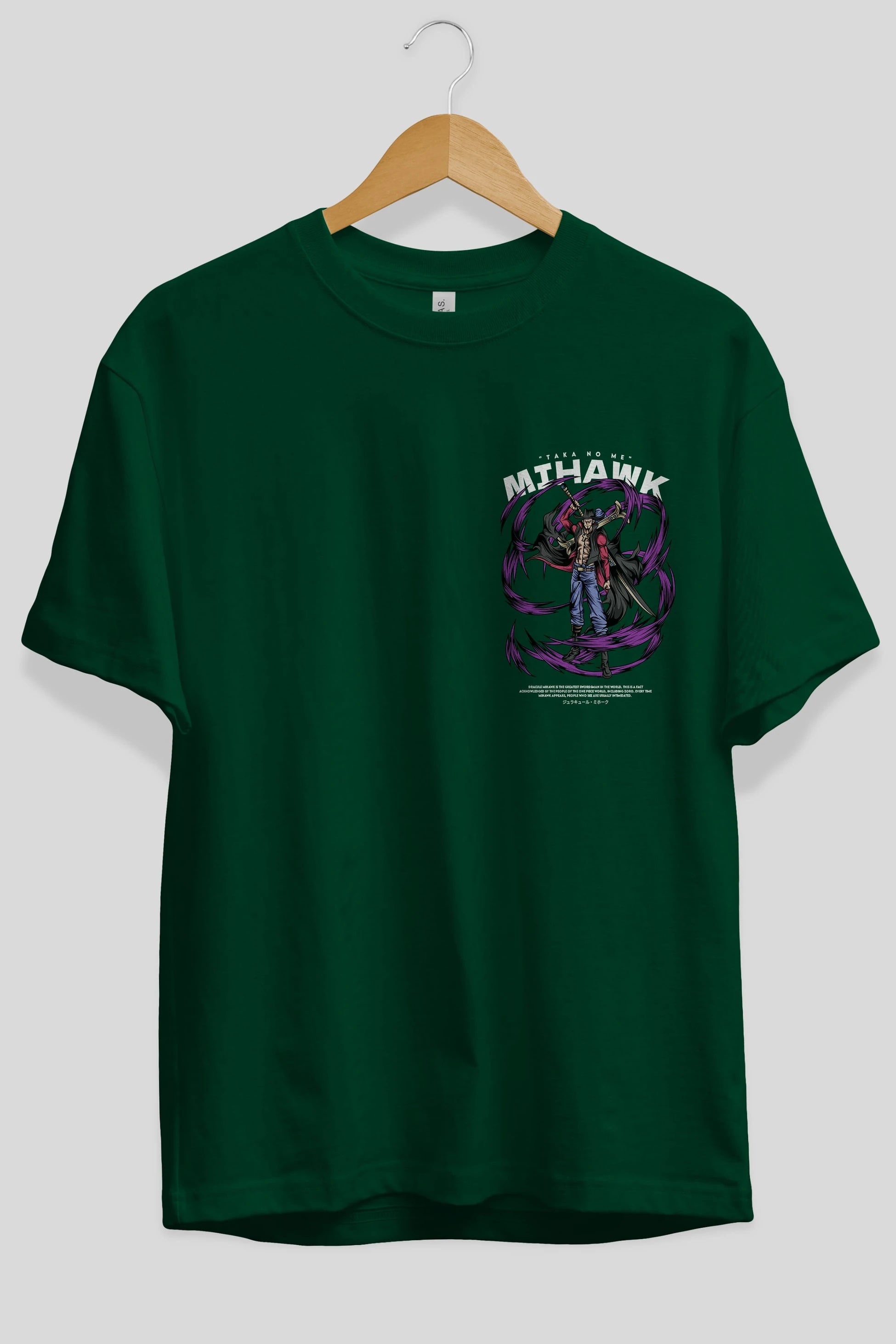 Mihawk Ön Sol Baskılı Oversize t-shirt Erkek Kadın Unisex %100 Pamuk Bisiklet Yaka tişort