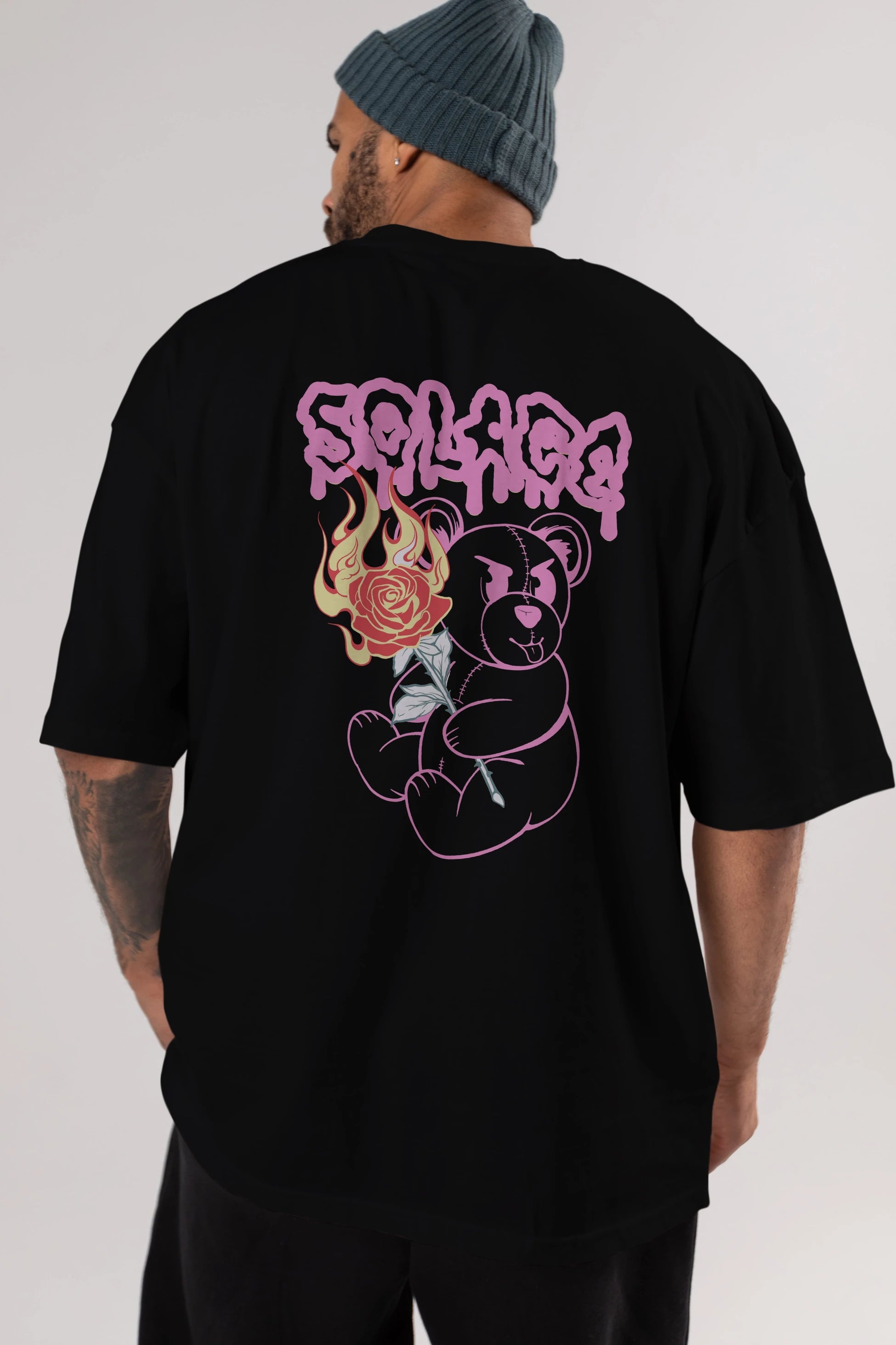 Solage Bear Arka Baskılı Oversize t-shirt Erkek Kadın Unisex