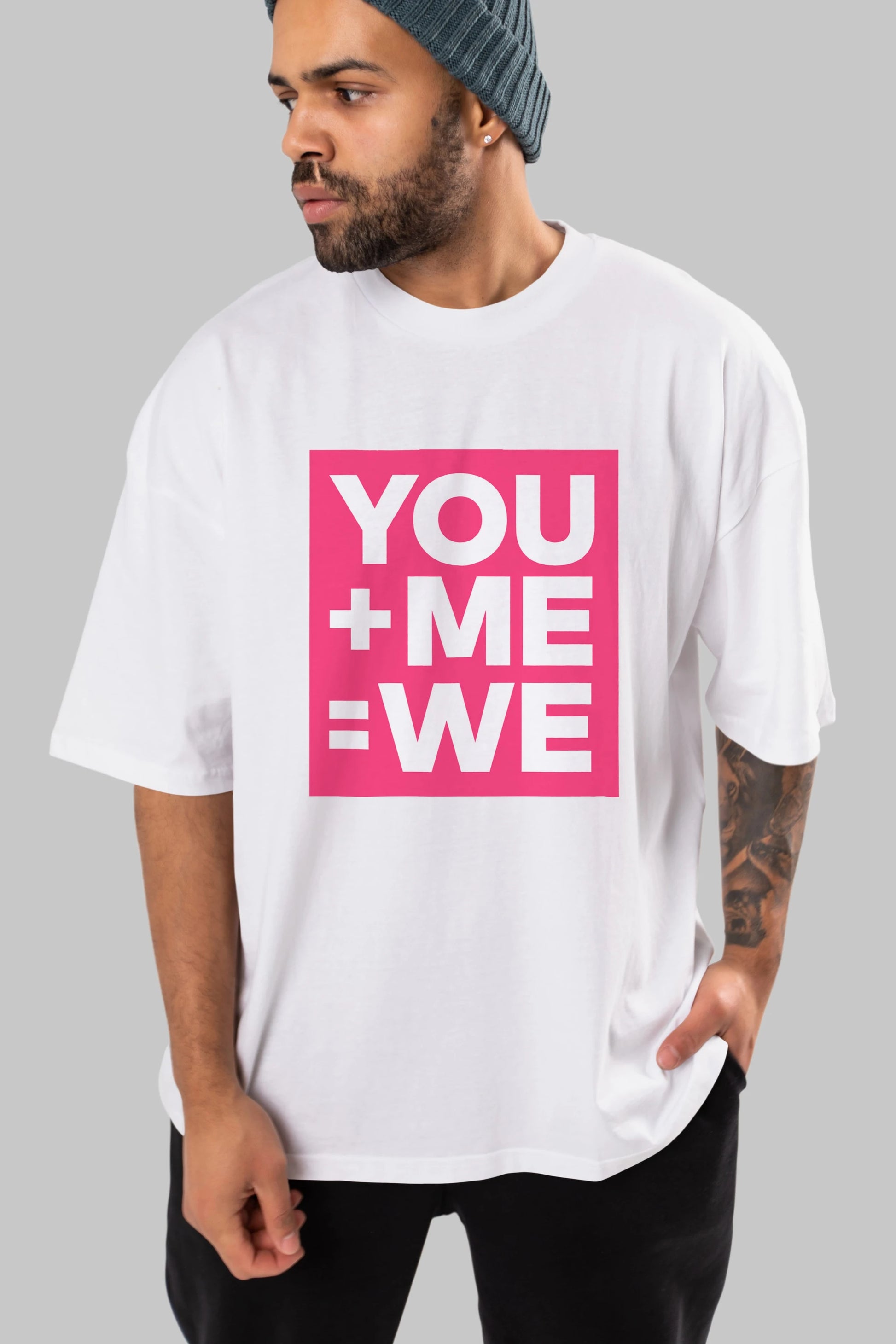You Me We Yazılı Ön Baskılı Oversize t-shirt Erkek Kadın Unisex