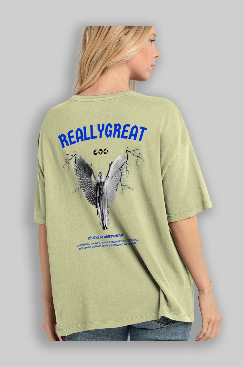 Reallygreat Angel Arka Baskılı Oversize t-shirt Erkek Kadın Unisex