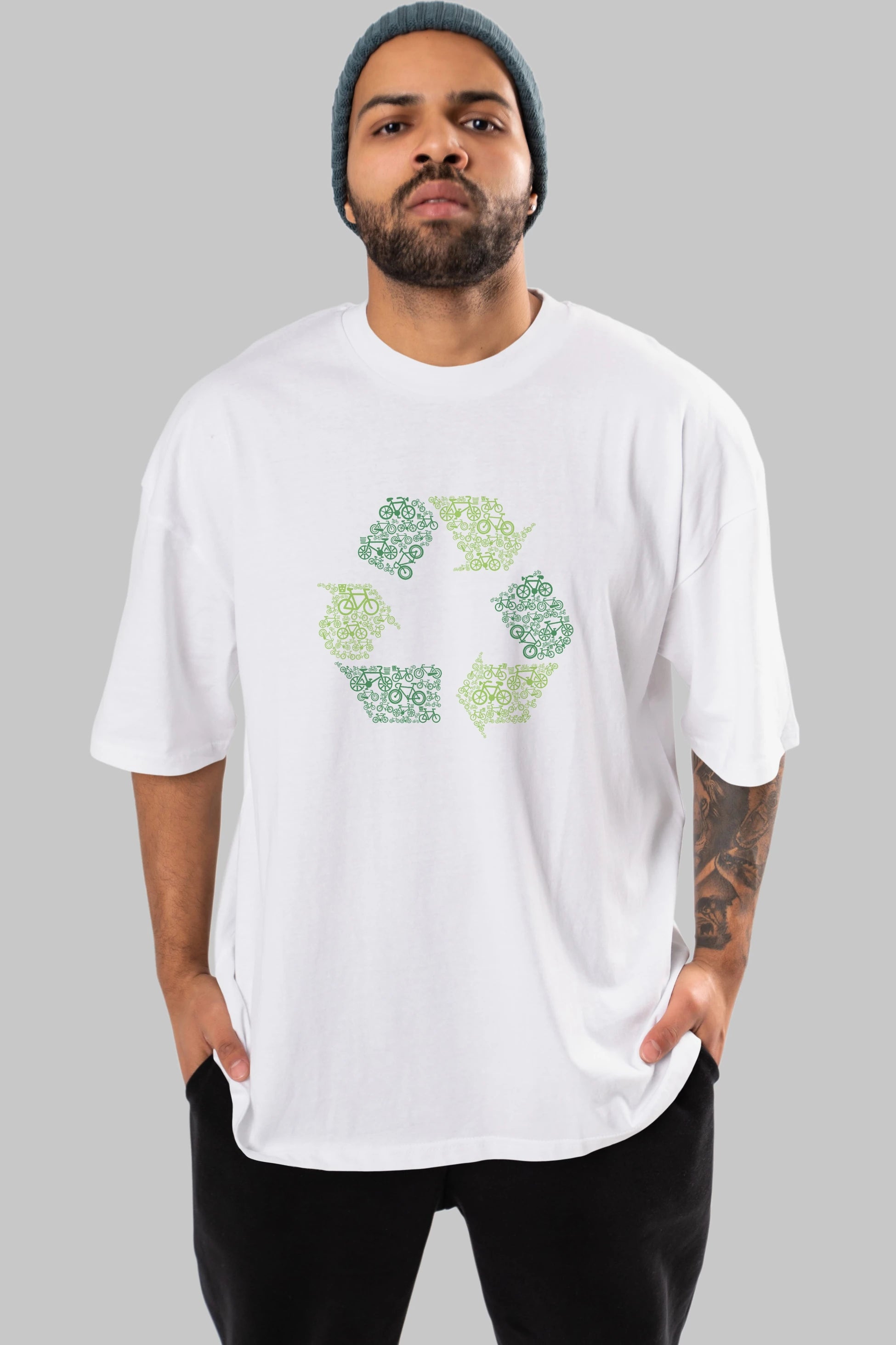 Recycling Ön Baskılı Oversize t-shirt %100 pamuk Erkek Kadın Unisex