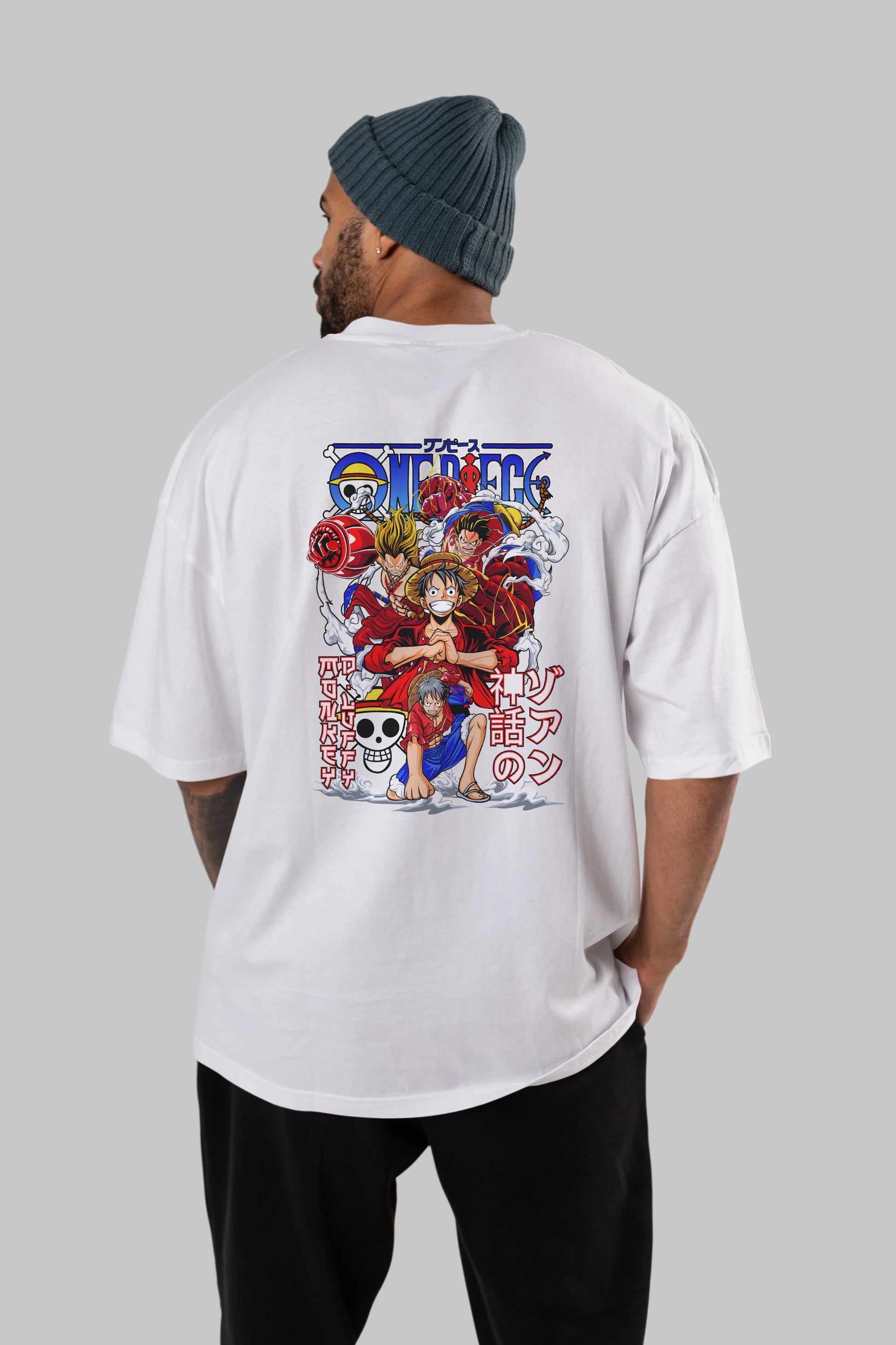 MONKEY D. LUFF-ONE PIECE 2 Anime Arka Baskılı Oversize t-shirt Erkek Kadın Unisex