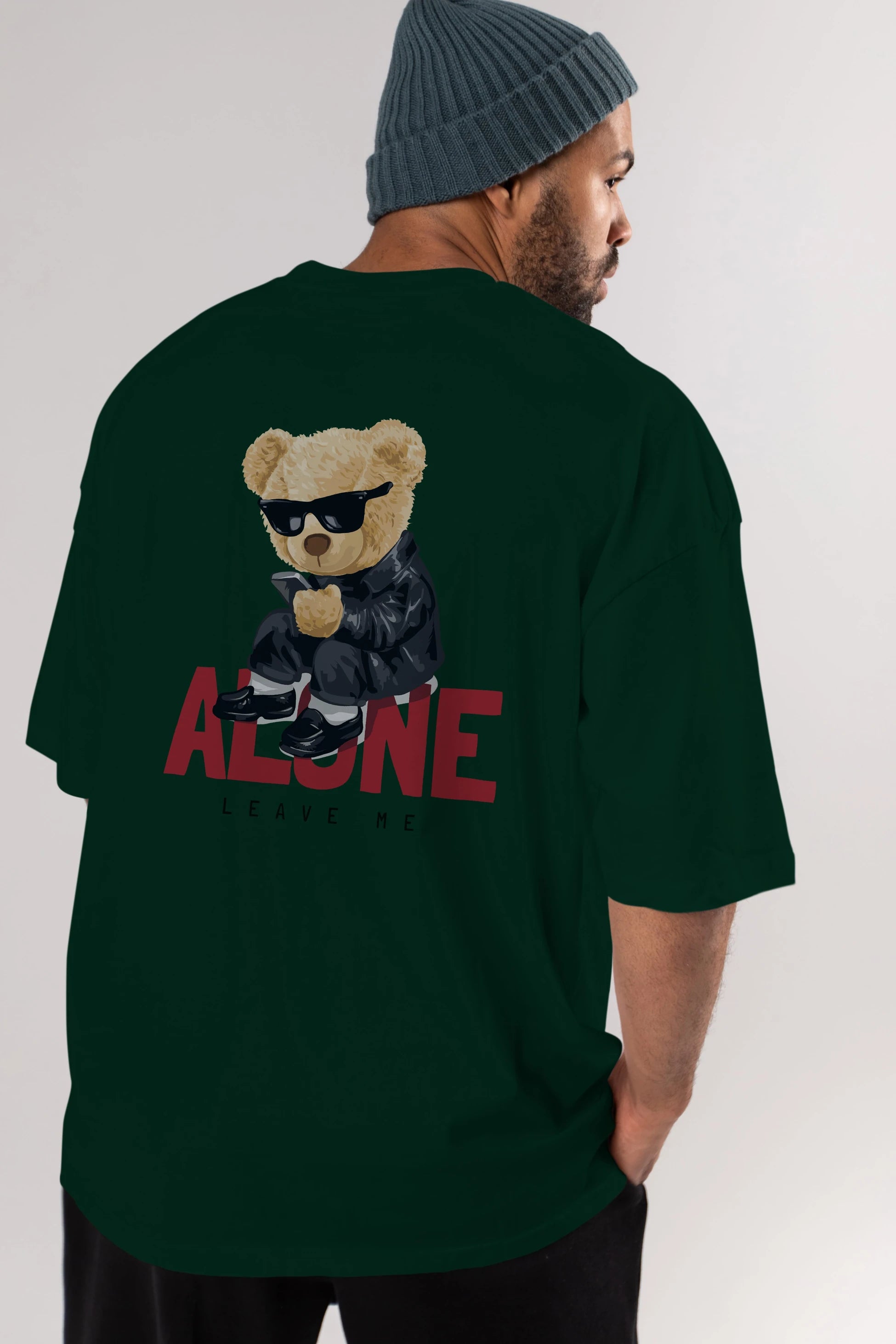 Teddy Bear Alone Arka Baskılı Oversize t-shirt Erkek Kadın Unisex %100 Pamuk