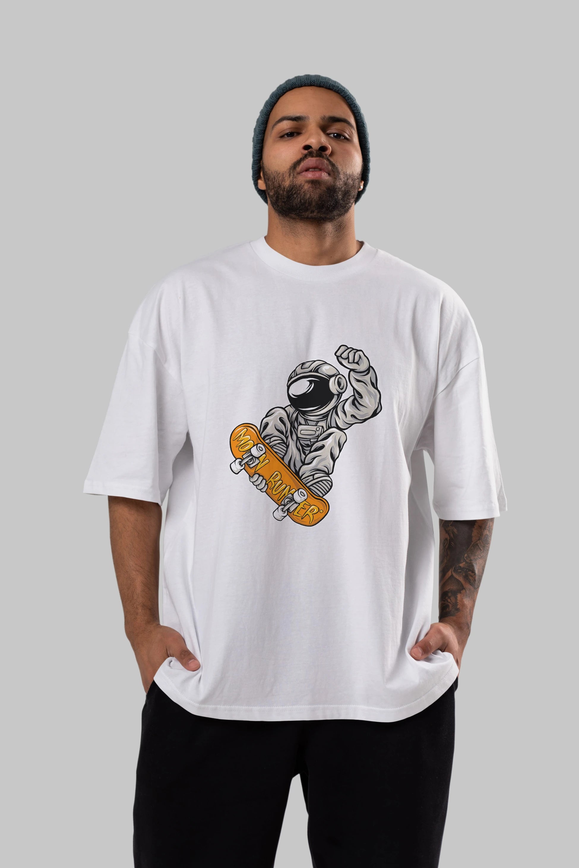 Moon Runner Ön Baskılı Oversize t-shirt Erkek Kadın Unisex