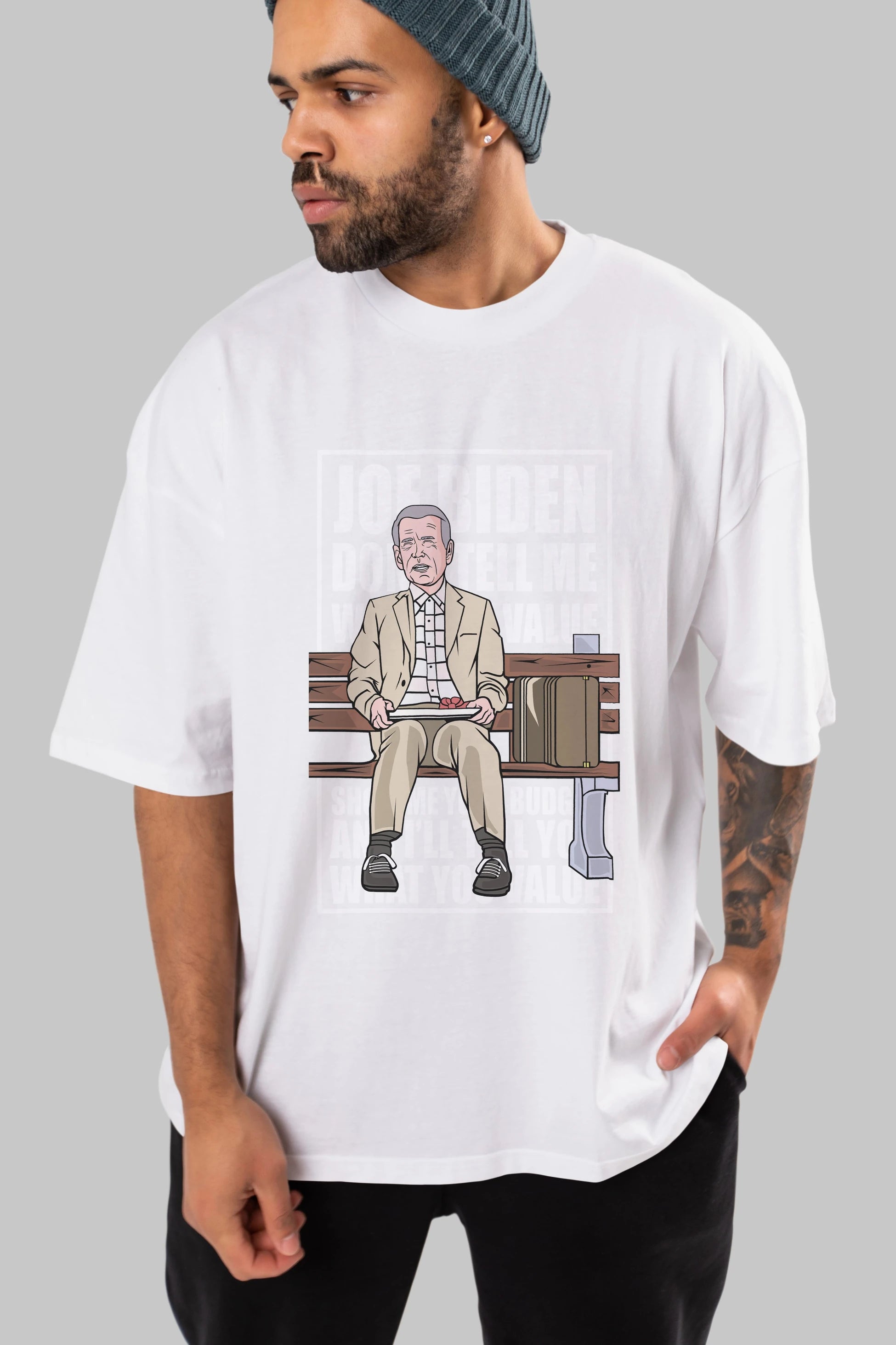 Joe Biden Forest Gump Ön Baskılı Oversize t-shirt Erkek Kadın Unisex %100 Pamuk tişort