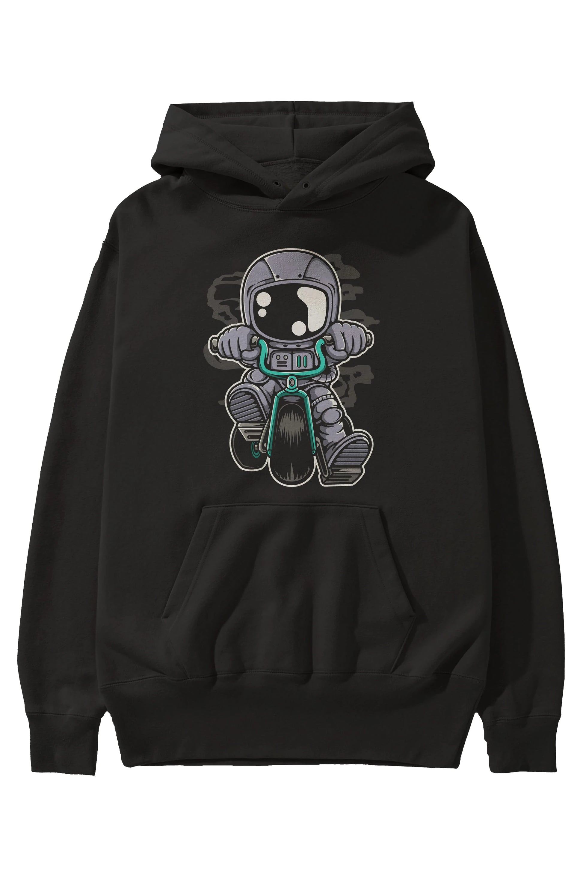 Astronaut Biker Ön Baskılı Hoodie Oversize Kapüşonlu Sweatshirt Erkek Kadın Unisex