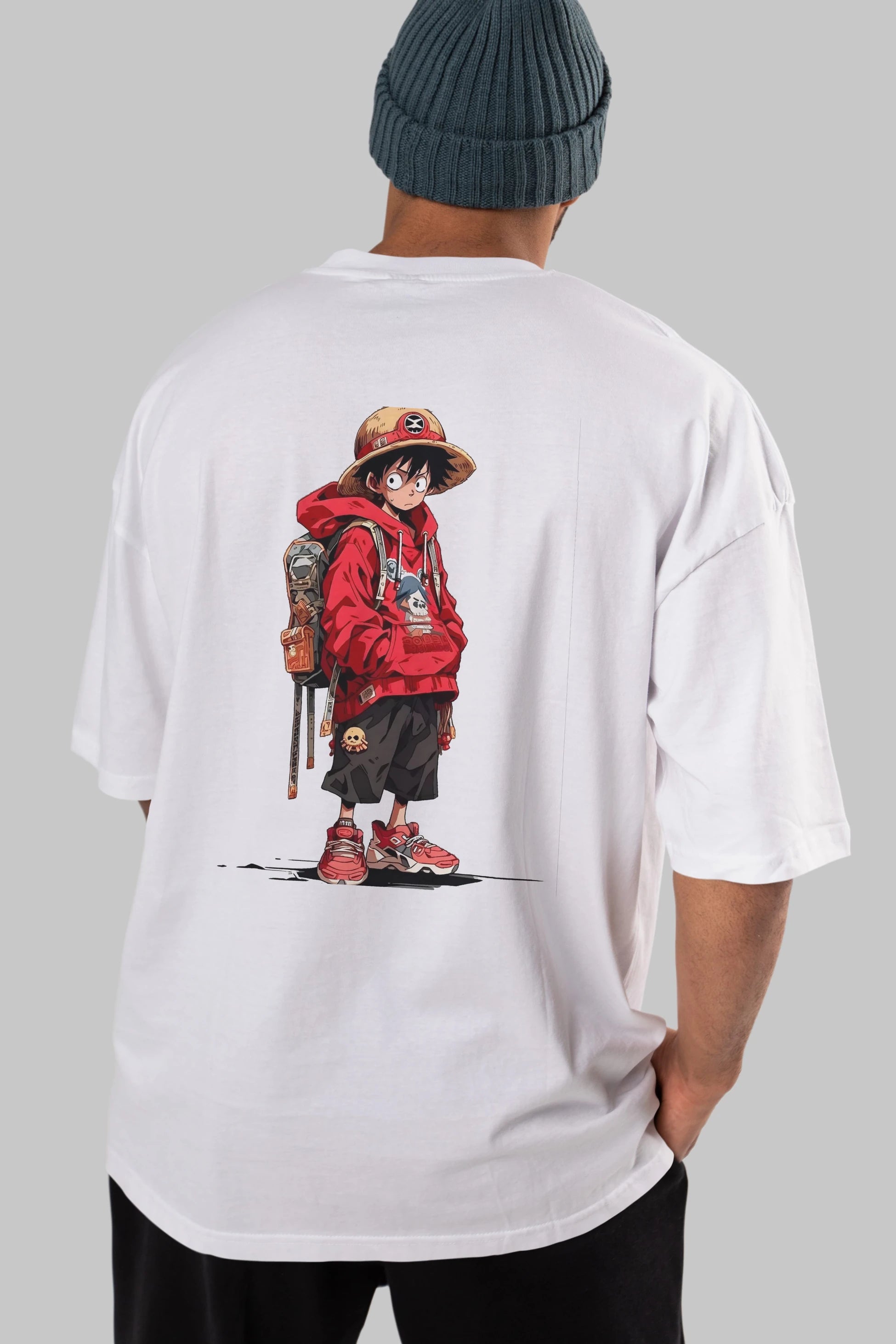 One Piece Arka Baskılı Oversize t-shirt Erkek Kadın Unisex %100 Pamuk Bisiklet Yaka tişort