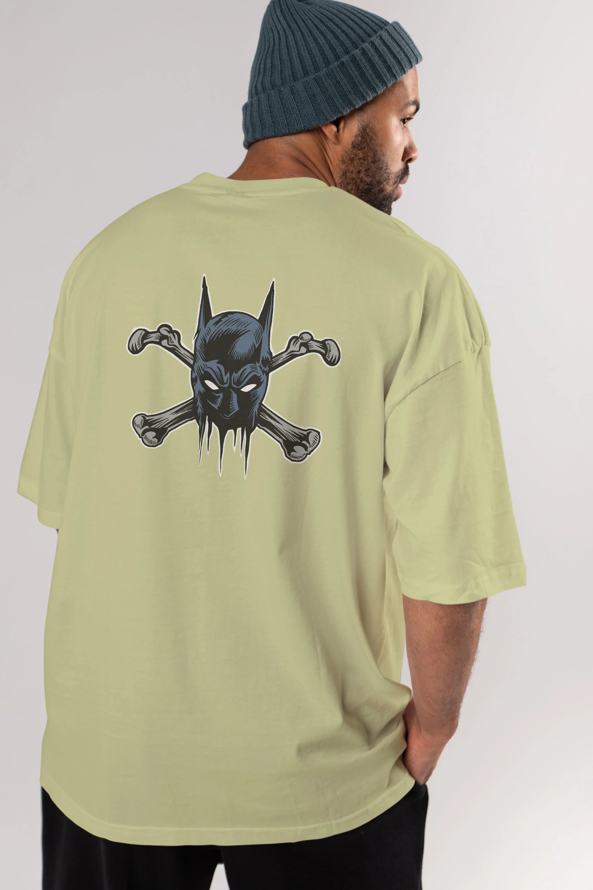 Batbones Arka Baskılı Oversize t-shirt Erkek Kadın Unisex %100 Pamuk