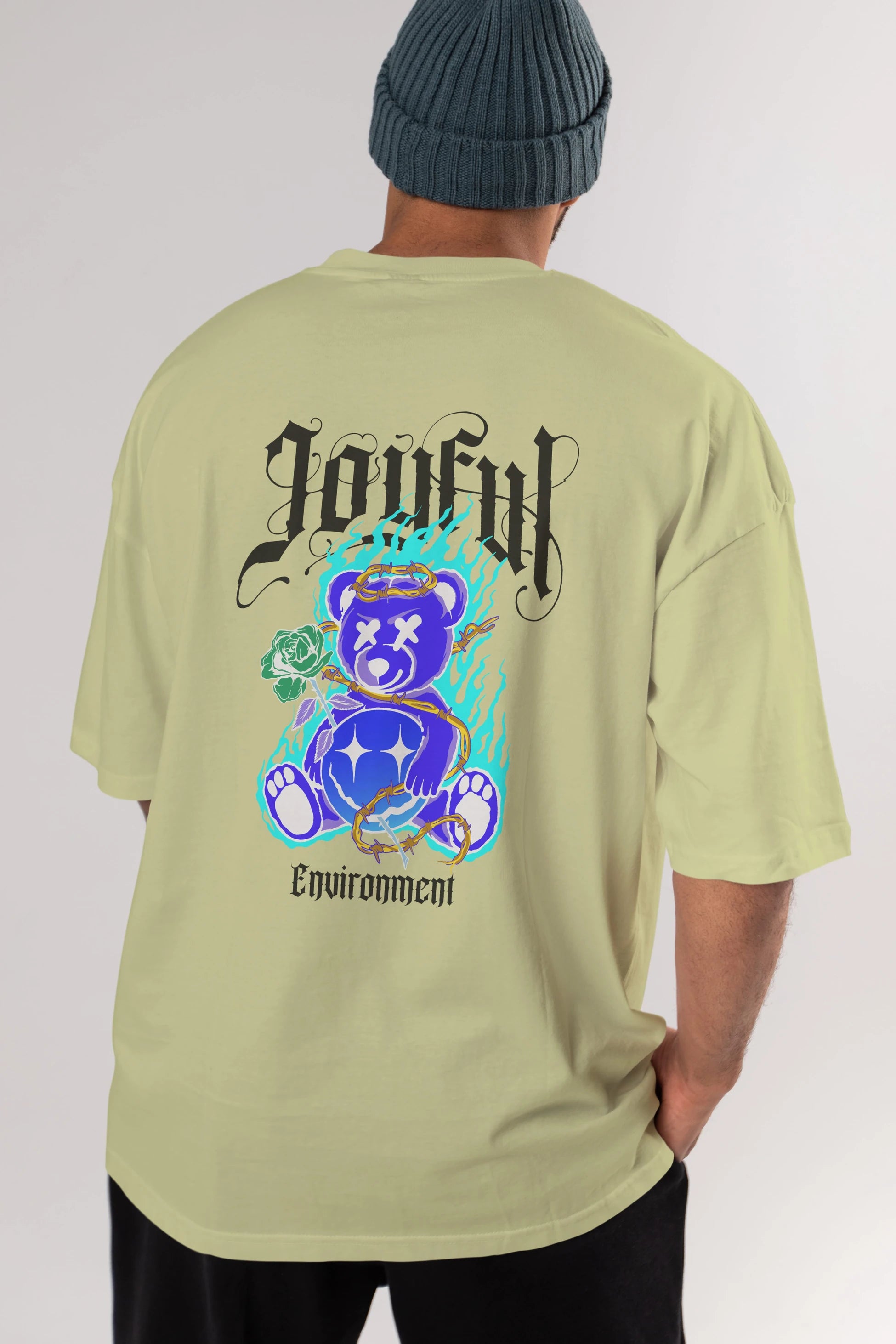 Joyful Bear Arka Baskılı Oversize t-shirt Erkek Kadın Unisex