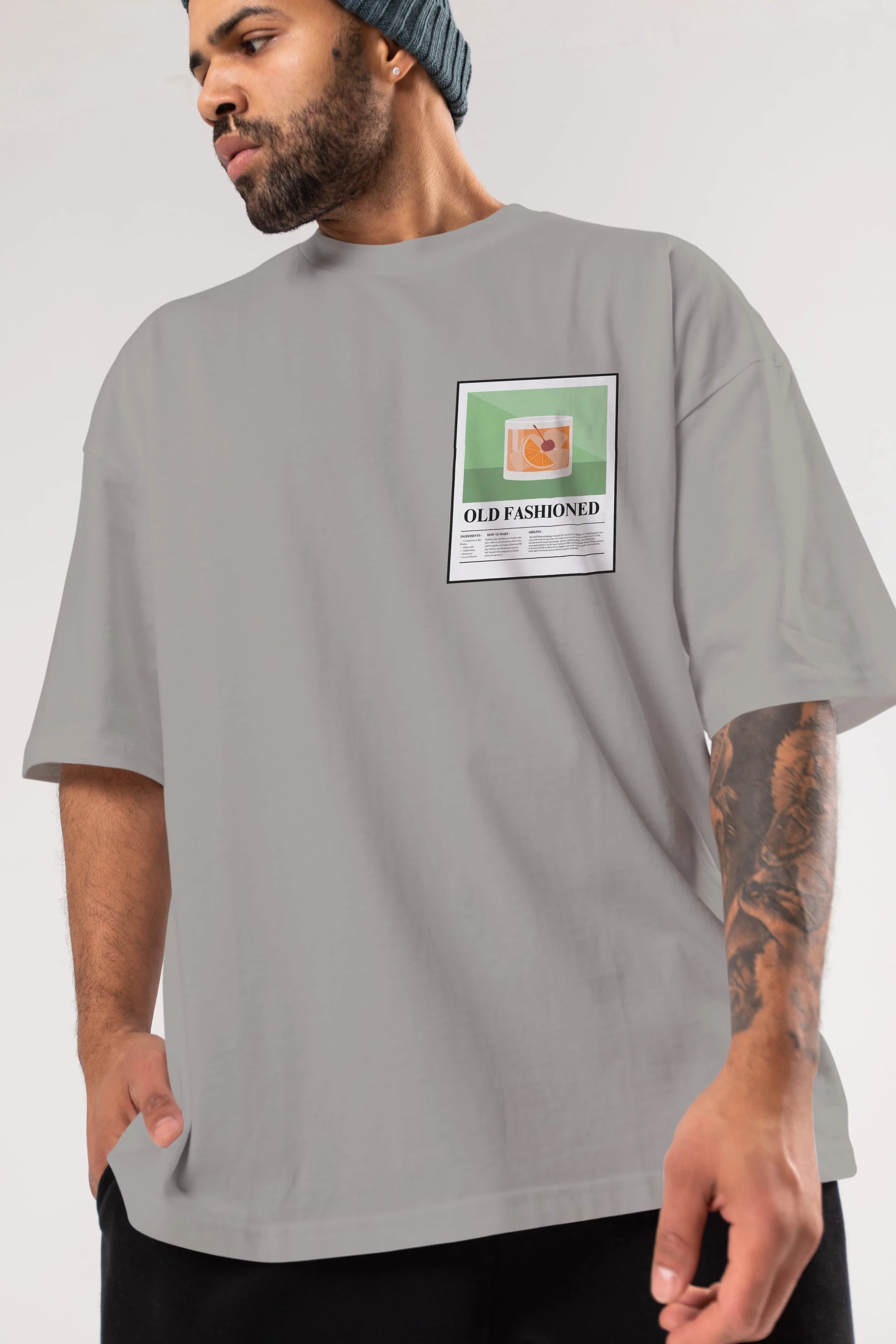 Old Fashioned Ön Sol Baskılı Oversize t-shirt Erkek Kadın Unisex %100 Pamuk Bisiklet Yaka tişort
