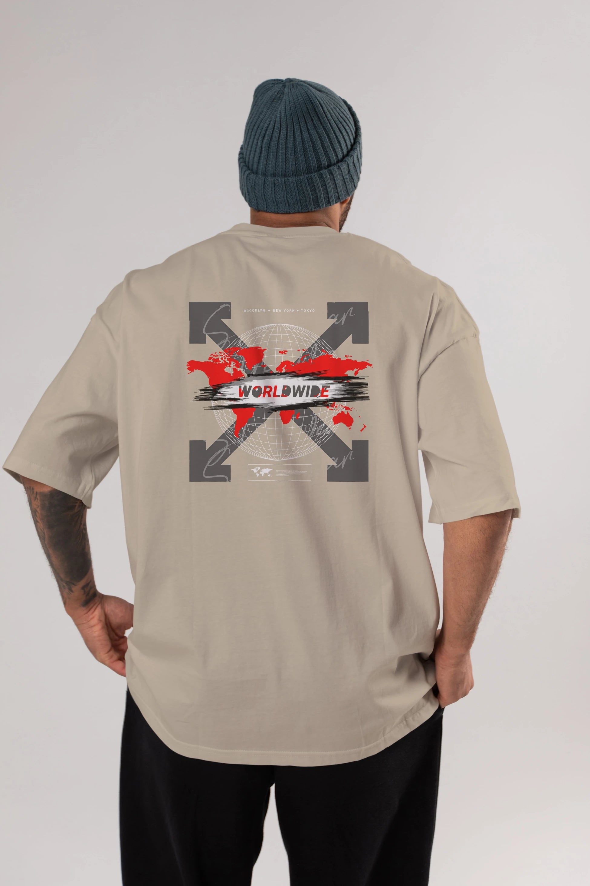 Worldwide Style Arka Baskılı Oversize t-shirt Erkek Kadın Unisex