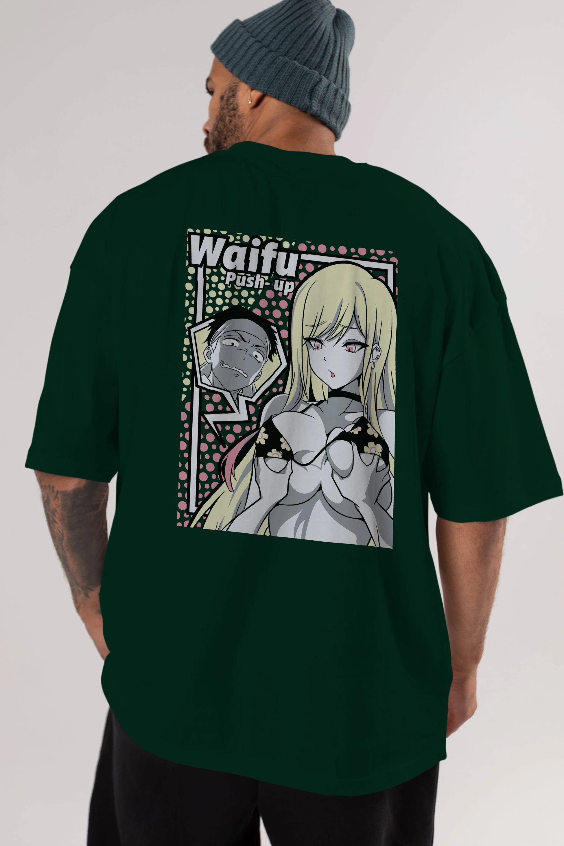 Waifu PushUp Anime Arka Baskılı Oversize t-shirt Erkek Kadın Unisex