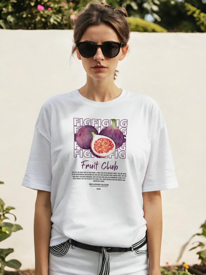 Fig Ön Baskılı Oversize t-shirt Erkek Kadın Pamuk Bisiklet Yaka tişort