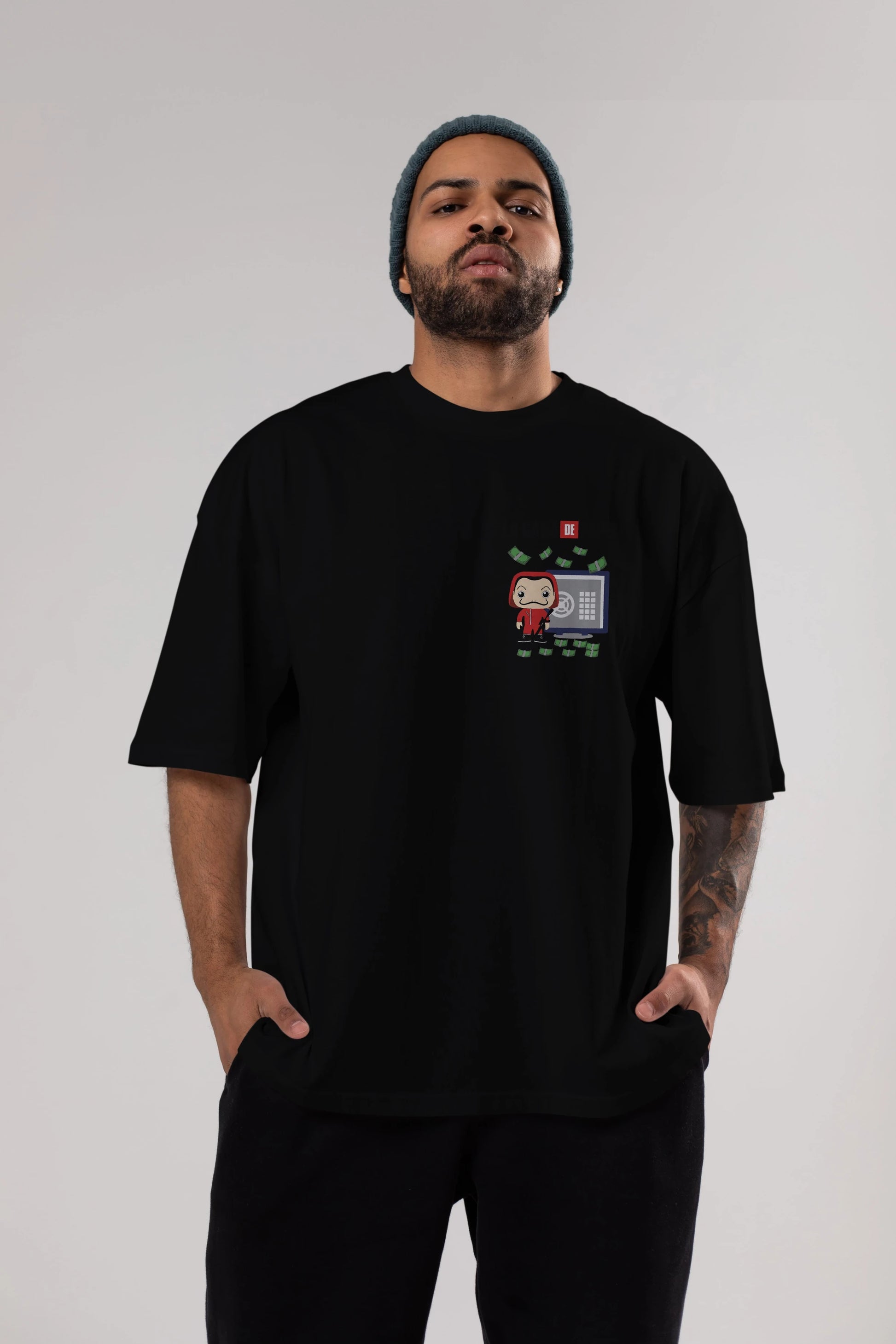 La Casa De Papel (4) Ön Sol Baskılı Oversize t-shirt Erkek Kadın Unisex %100 Pamuk Bisiklet Yaka tişort