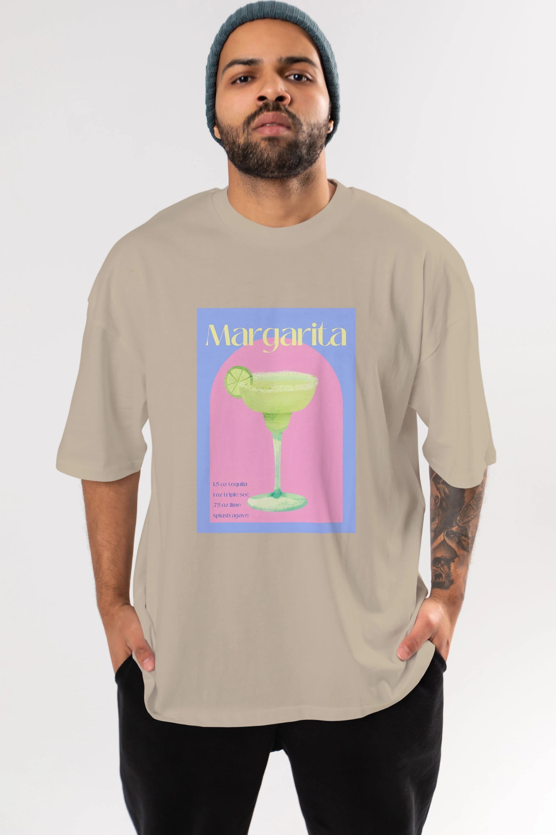 Margarita 6 Ön Baskılı Oversize t-shirt Erkek Kadın Unisex %100 Pamuk Bisiklet Yaka tişort