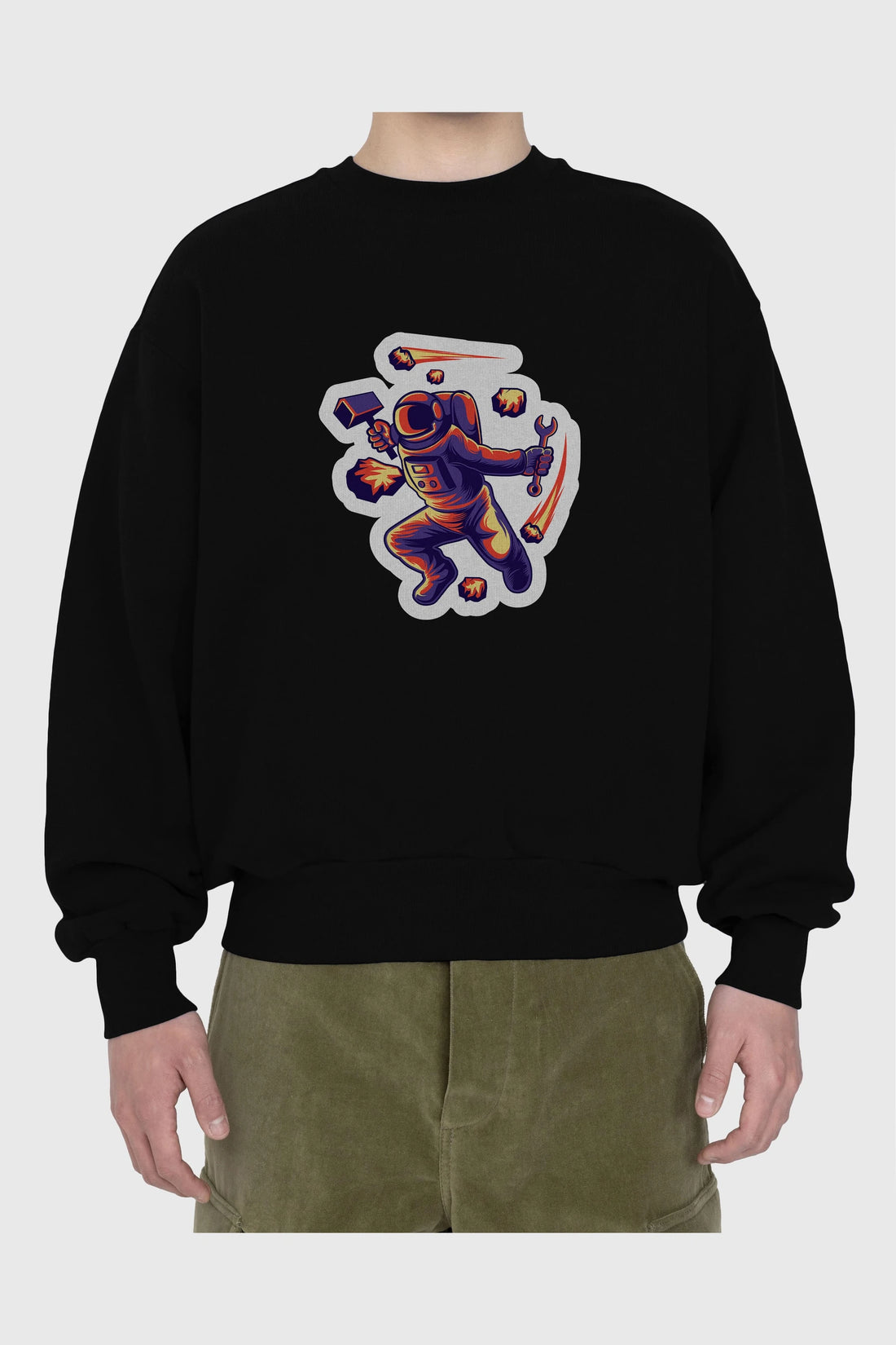 Astronaut Block Meteor Sticker Ön Baskılı Oversize Sweatshirt Erkek Kadın Unisex