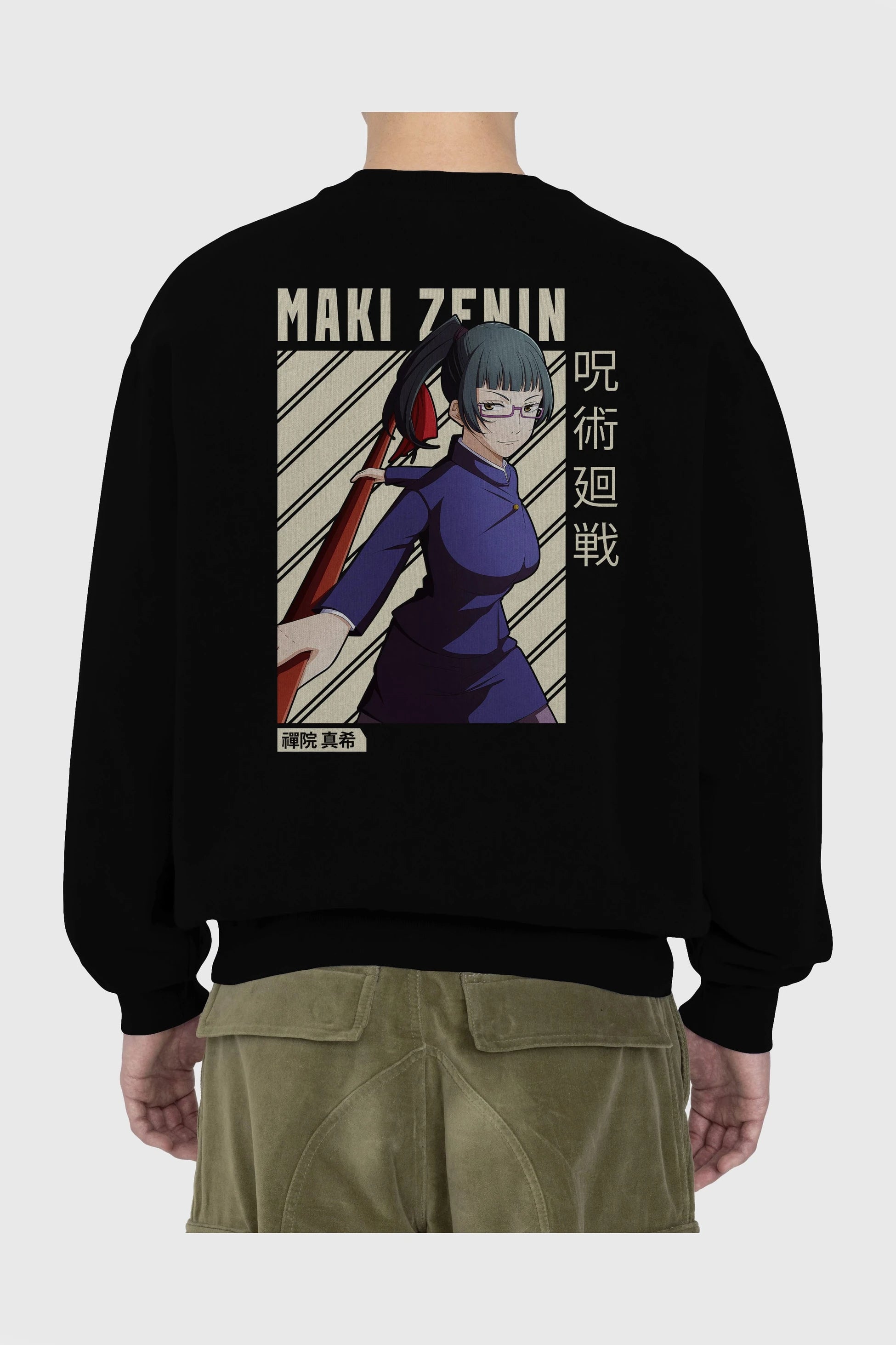 Maki Zenin CHAİNSAWMAN Anime Arka Baskılı Oversize Sweatshirt Erkek Kadın Unisex