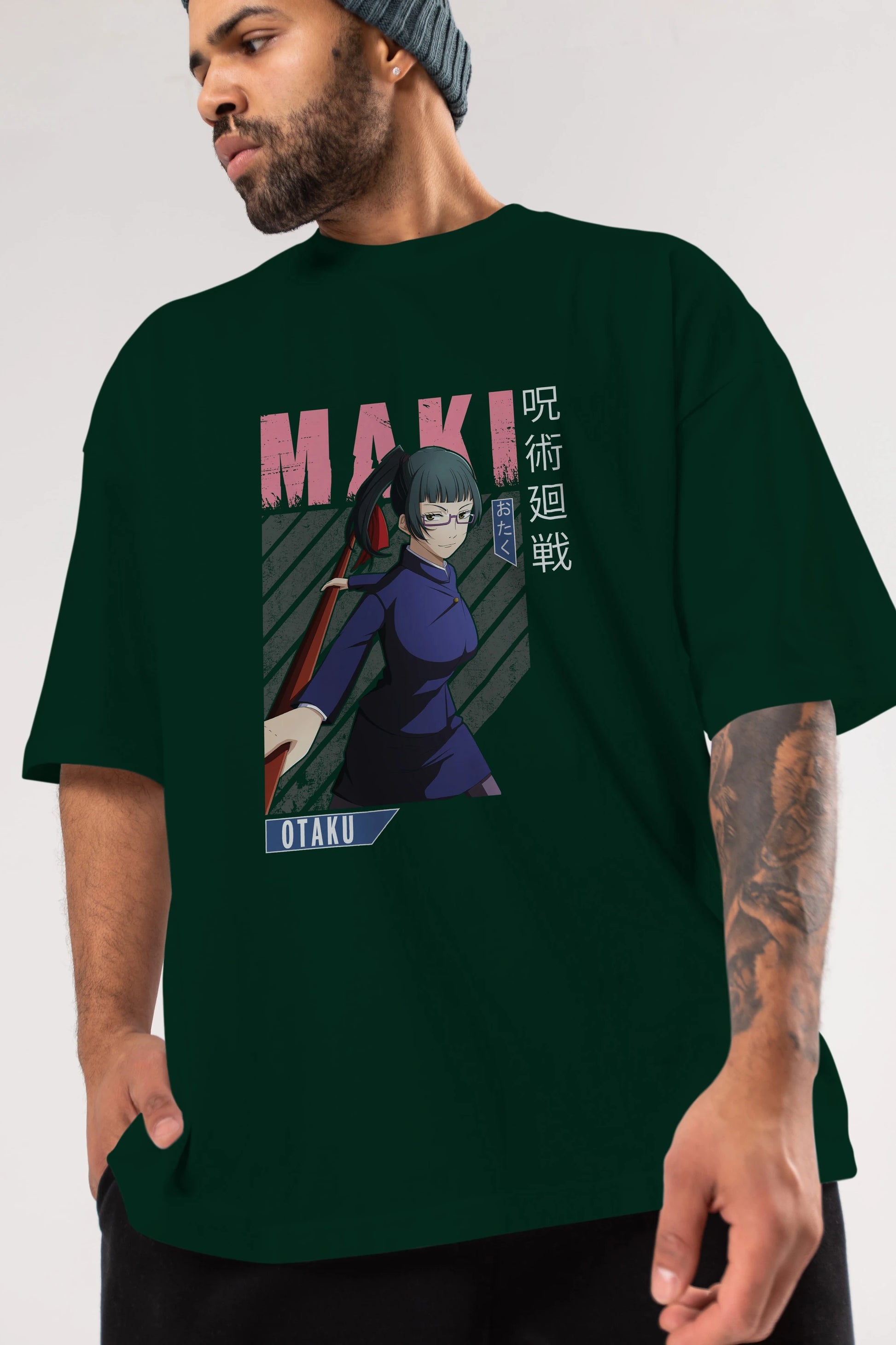 Maki Zenin CHAINSAWMAN Anime Ön Baskılı Oversize t-shirt %100 pamuk Erkek Kadın Unisex