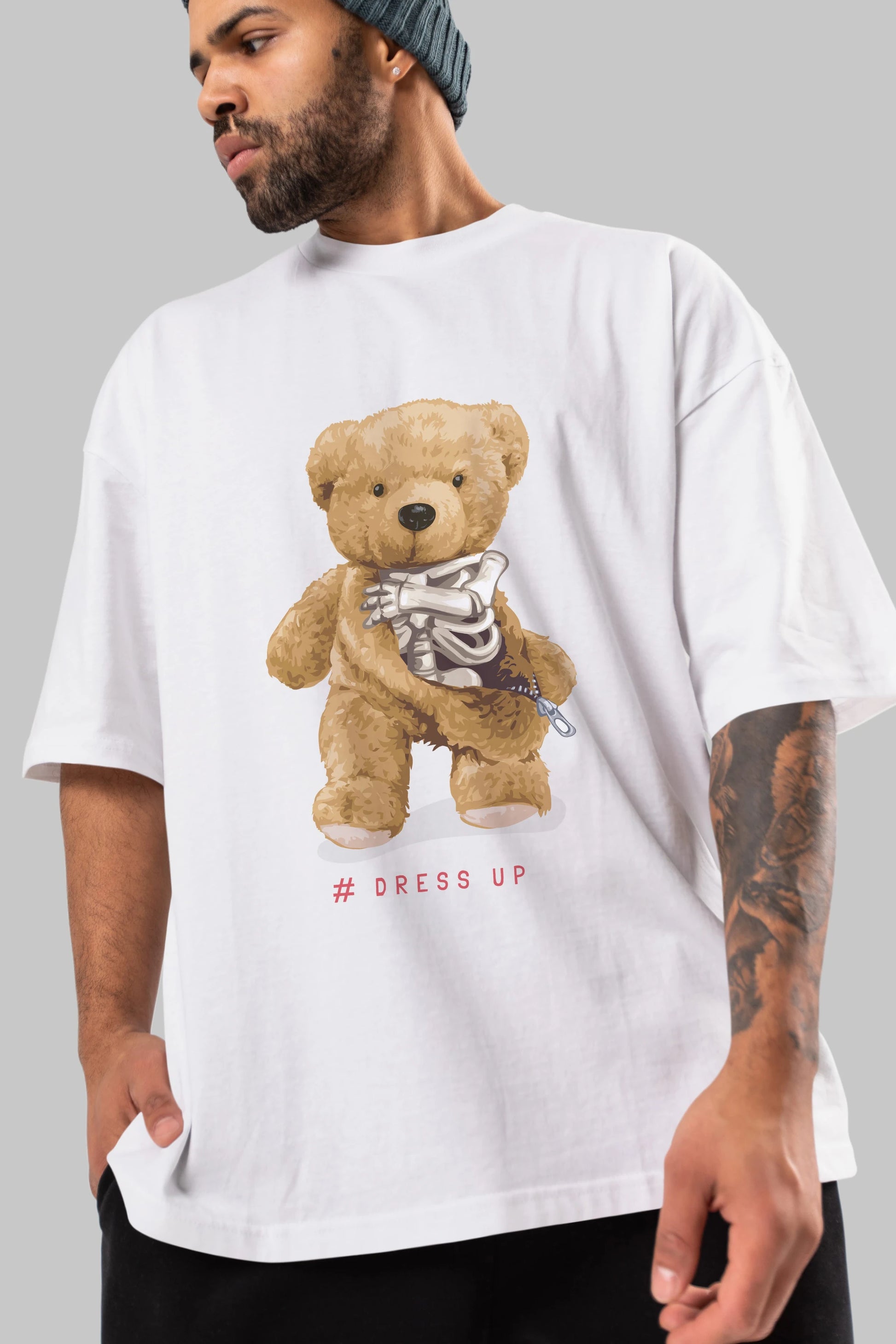 Teddy Bear Dress Up Ön Baskılı Oversize t-shirt Erkek Kadın Unisex %100 Pamuk