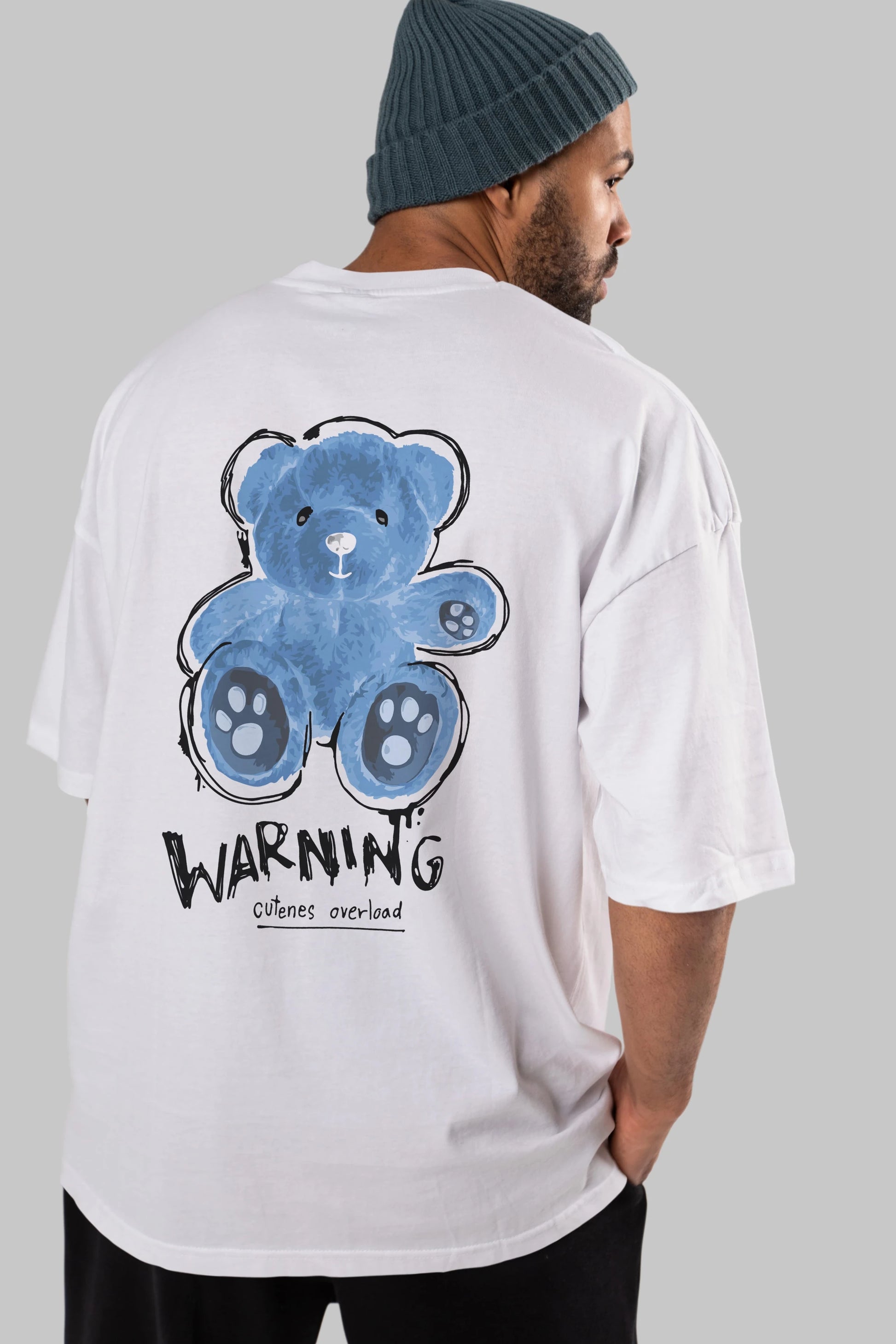 Warning Cuteness Bear Arka Baskılı Oversize t-shirt Erkek Kadın Unisex