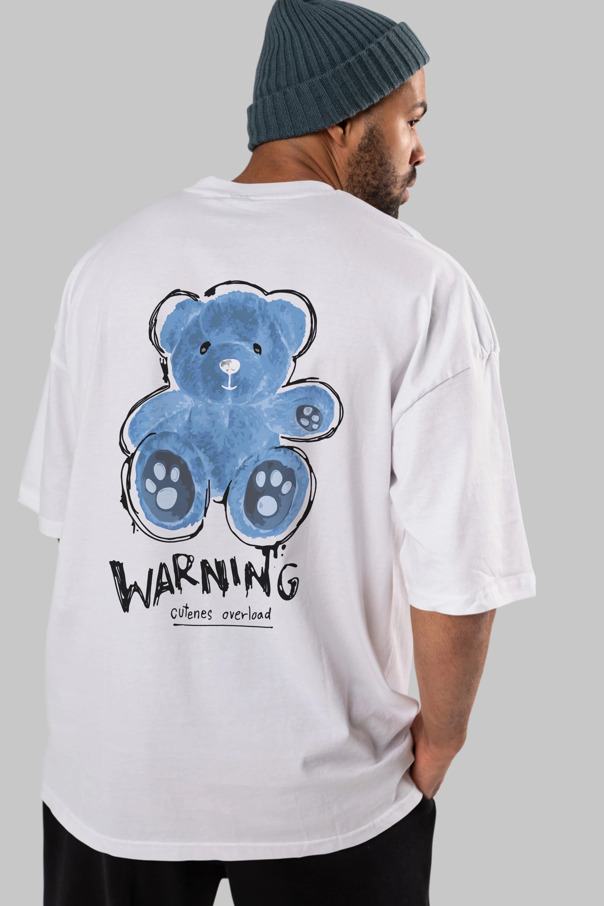 Warning Cuteness Bear Arka Baskılı Oversize t-shirt Erkek Kadın Unisex