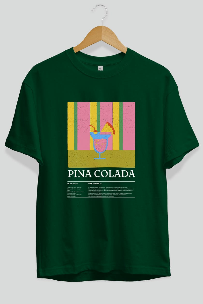 Pina Colada Kokteyl Ön Baskılı Oversize t-shirt Erkek Kadın %100 Pamuk Bisiklet Yaka tişort