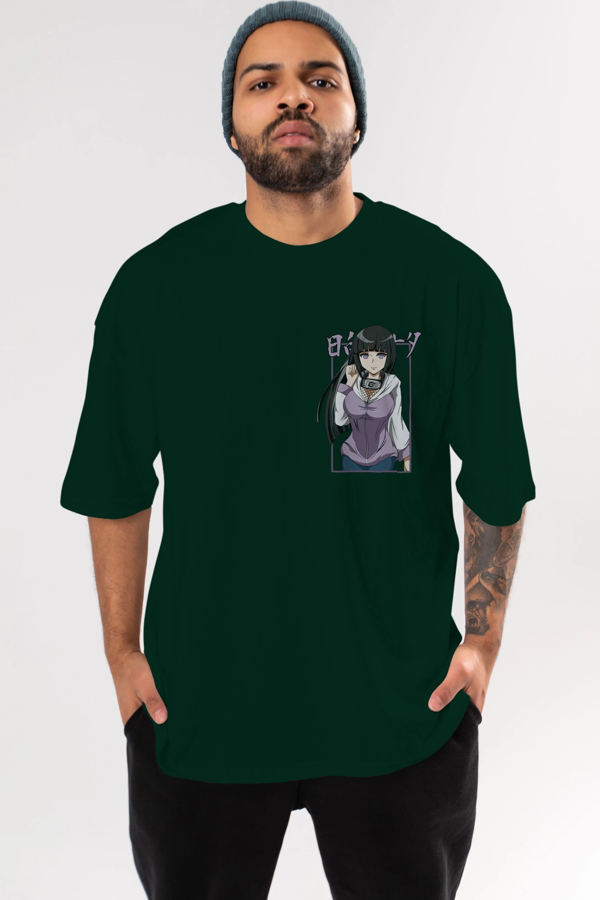 Hinata NARUTO Ön Sol Baskılı Oversize t-shirt Erkek Kadın Unisex %100 Pamuk Bisiklet Yaka tişort