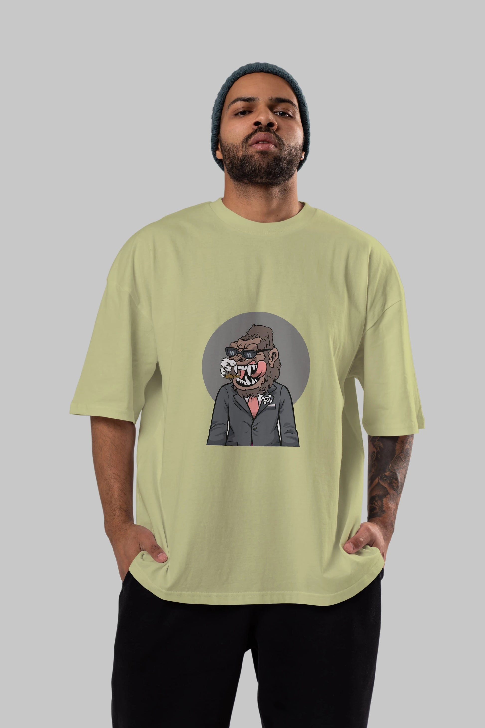 Monkey Suits Ön Baskılı Oversize t-shirt Erkek Kadın Unisex %100 Pamuk tişort