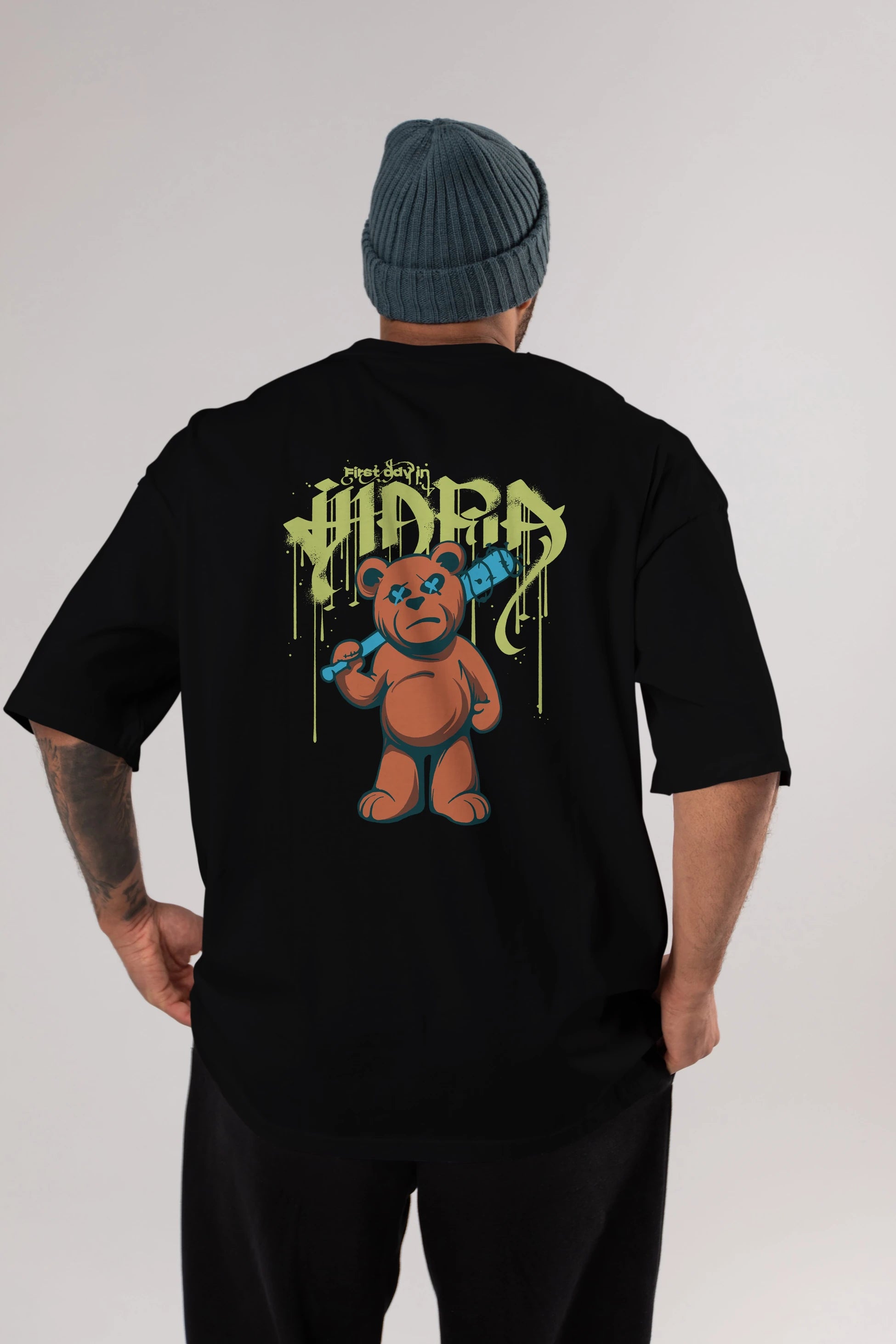 Hidra Bear Arka Baskılı Oversize t-shirt Erkek Kadın Unisex