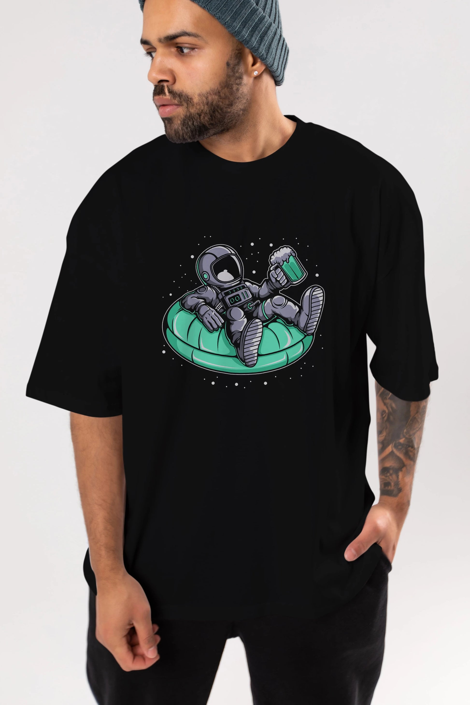 Astronaut Pool Float Ön Baskılı Oversize t-shirt Erkek Kadın Unisex