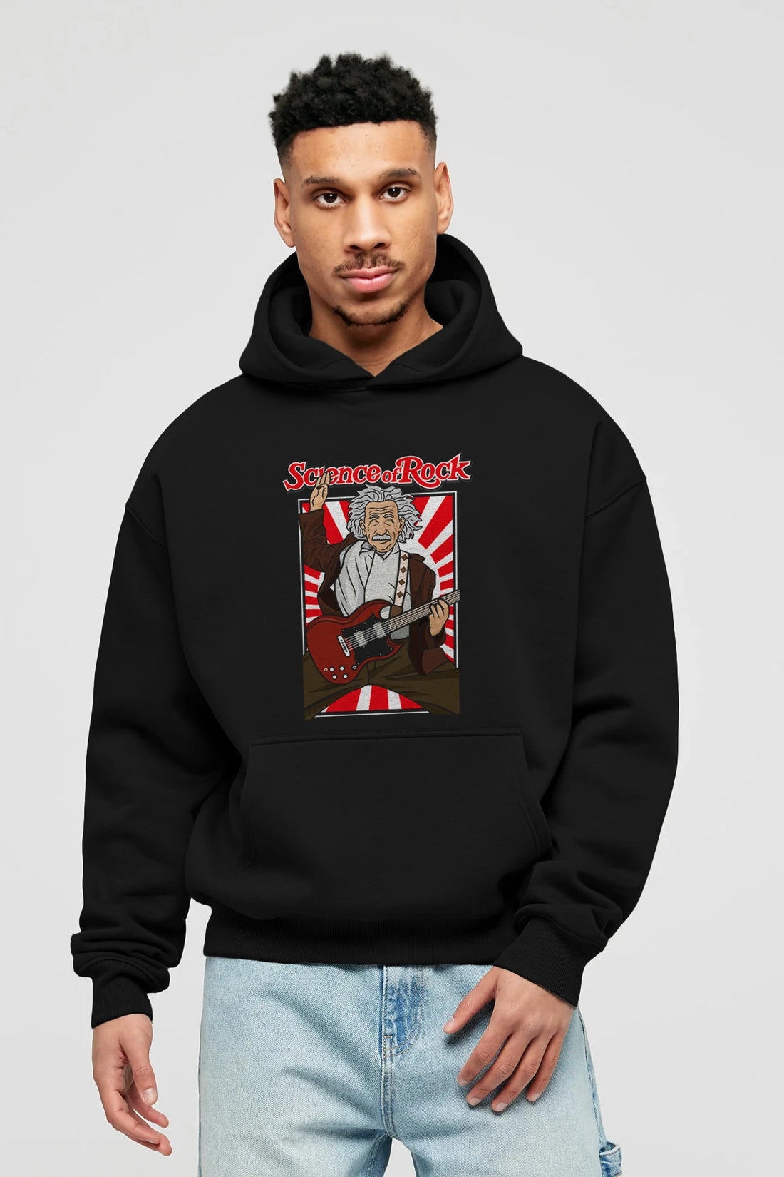 Einstein Science Of Rock Ön Baskılı Hoodie Oversize Kapüşonlu Sweatshirt Erkek Kadın Unisex