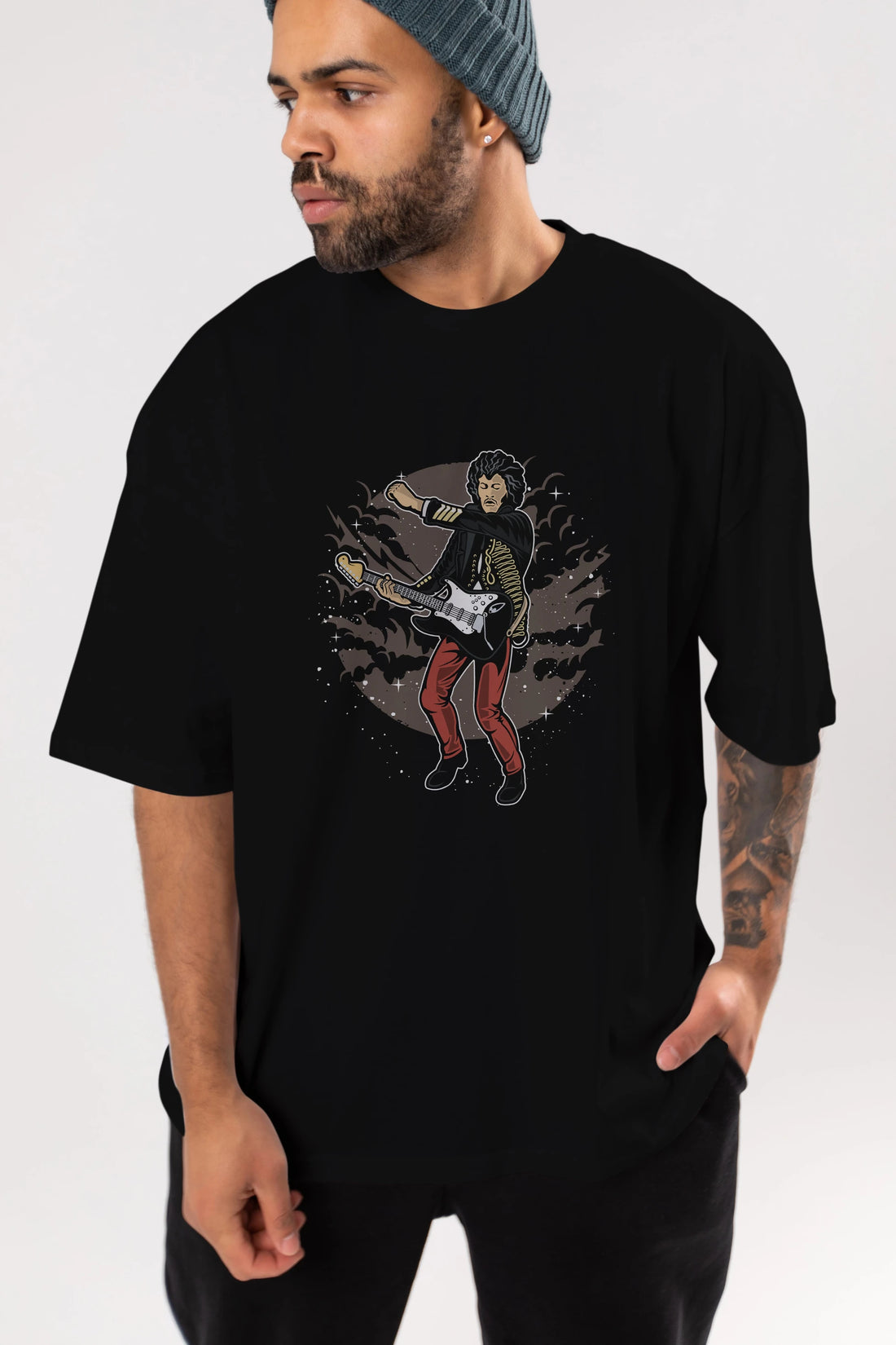 JIMMY HENDRIX Ön Baskılı Oversize t-shirt Erkek Kadın Unisex %100 Pamuk tişort