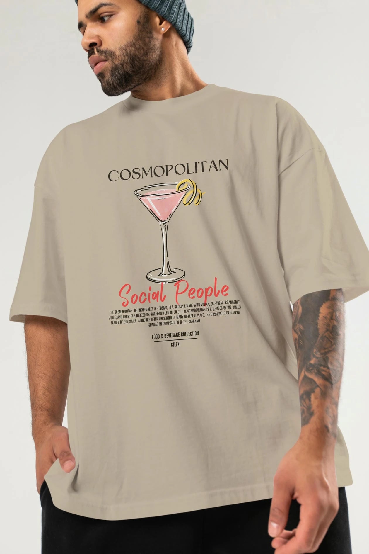 Cosmopolıtan Kokteyl Serisi ön Baskılı Oversize t-shirt Erkek Kadın %100 Pamuk Bisiklet Yaka tişort