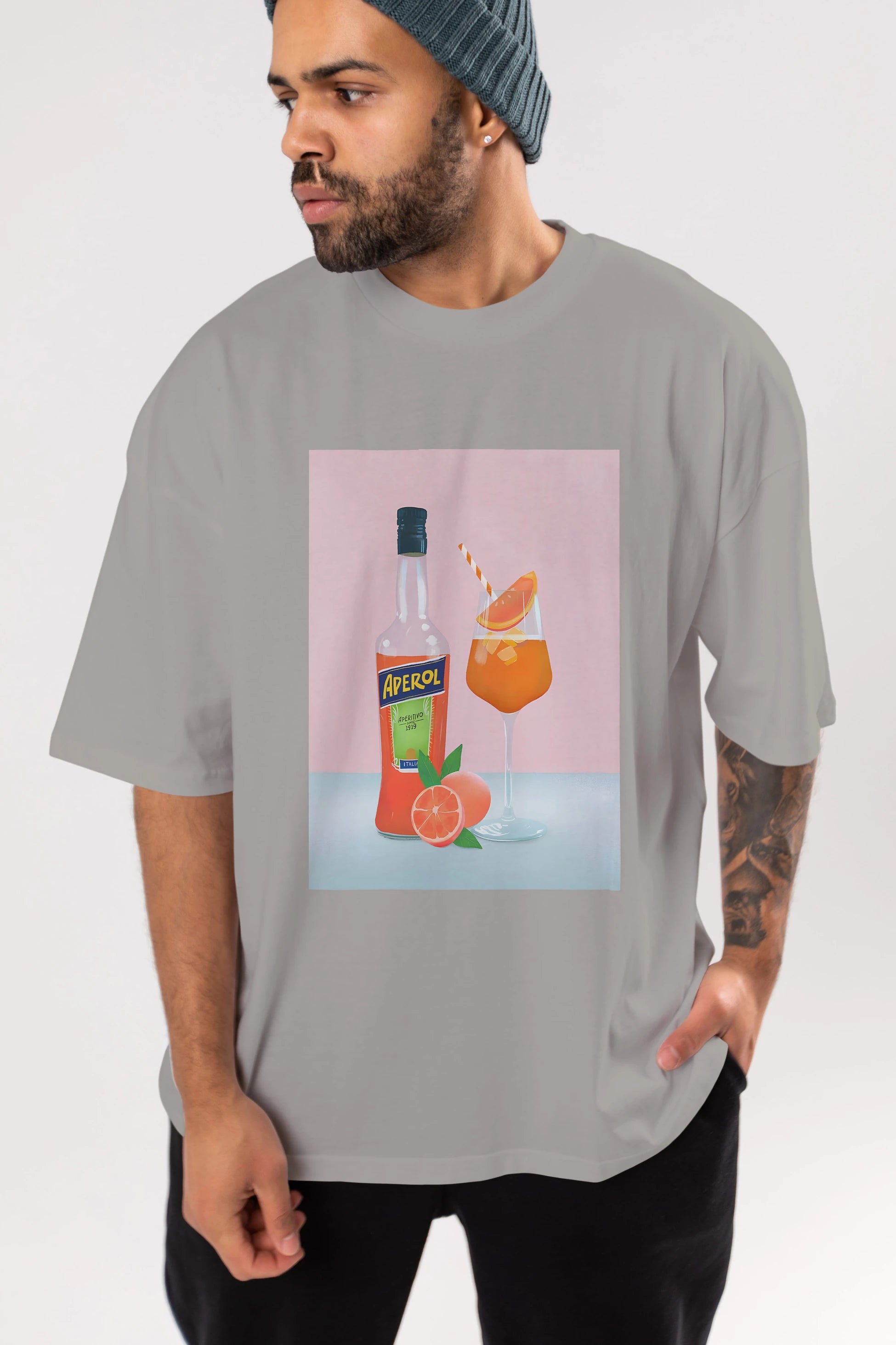Aperol Spritz 3 Ön Baskılı Oversize t-shirt Erkek Kadın Unisex %100 Pamuk Bisiklet Yaka tişort