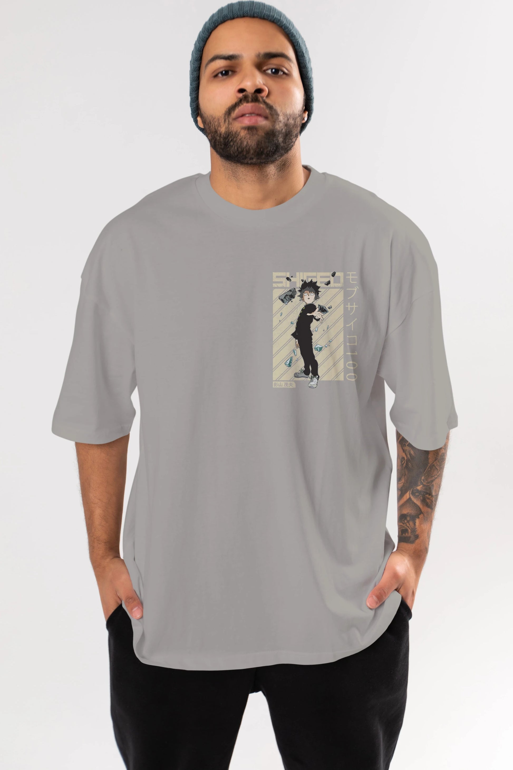Shigeo Kageyama 3 Ön Sol Baskılı Oversize t-shirt Erkek Kadın Unisex %100 Pamuk Bisiklet Yaka tişort