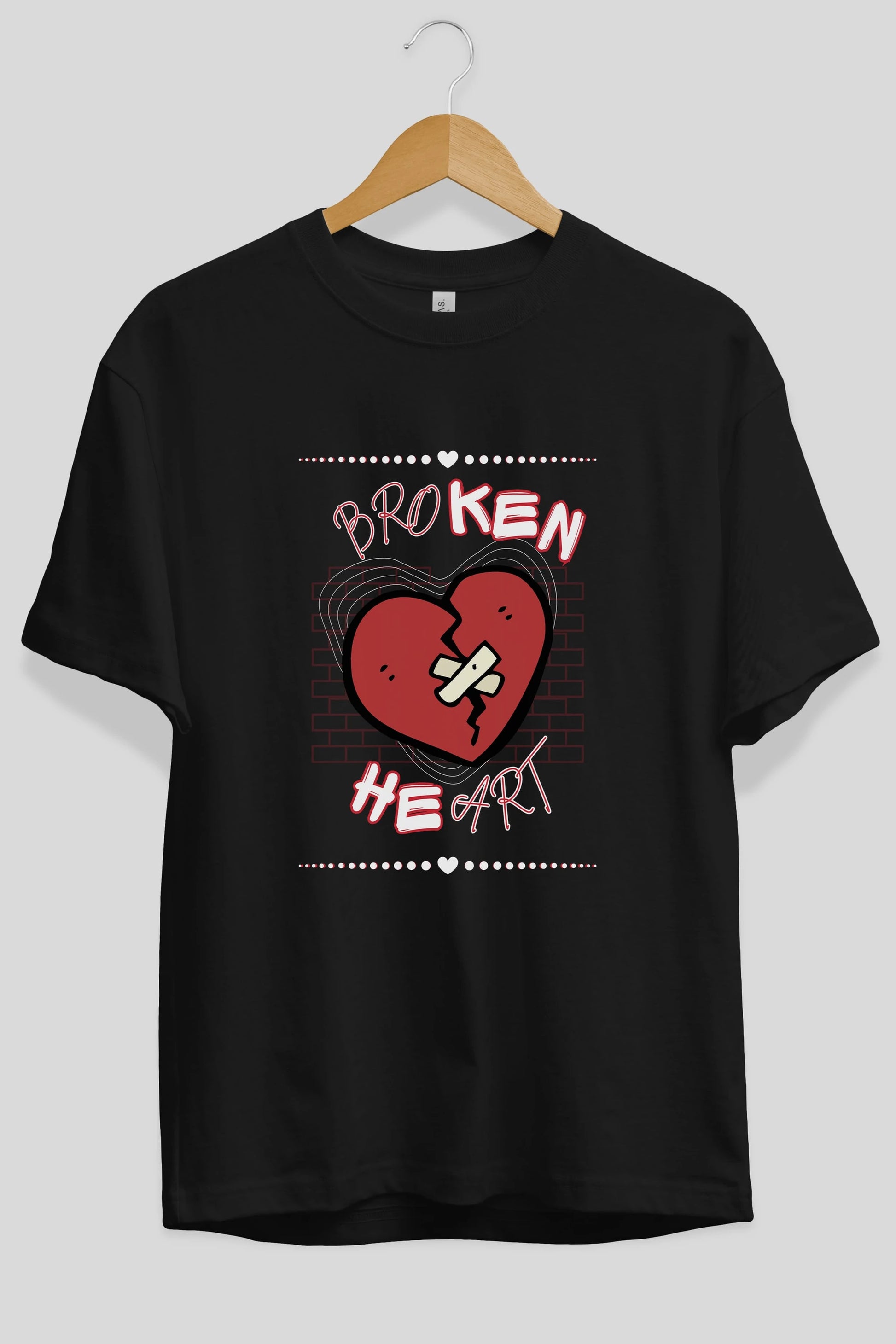 Broken Heart Yazılı Ön Baskılı Oversize t-shirt Erkek Kadın Unisex