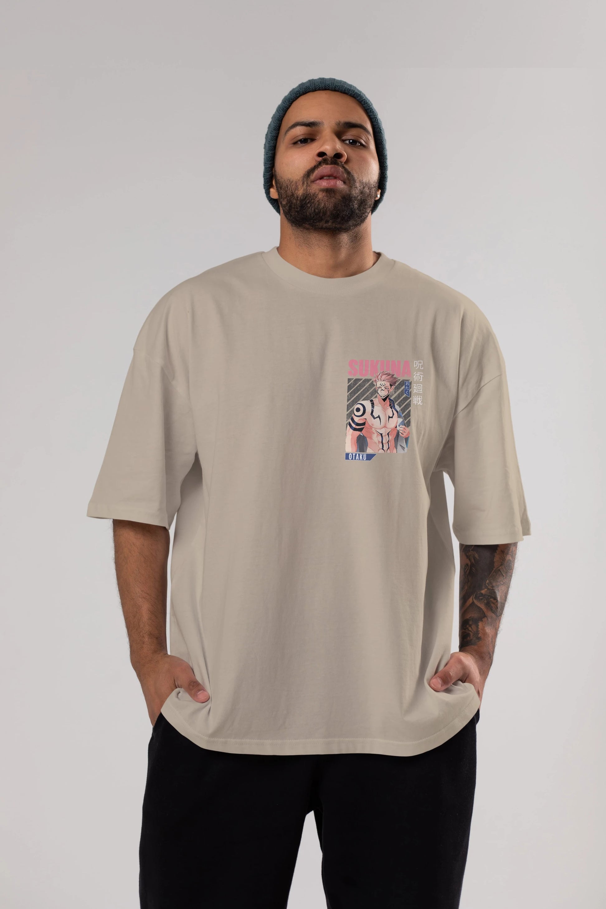Sukuna Ryoumen 1 Ön Sol Baskılı Oversize t-shirt Erkek Kadın Unisex %100 Pamuk Bisiklet Yaka tişort