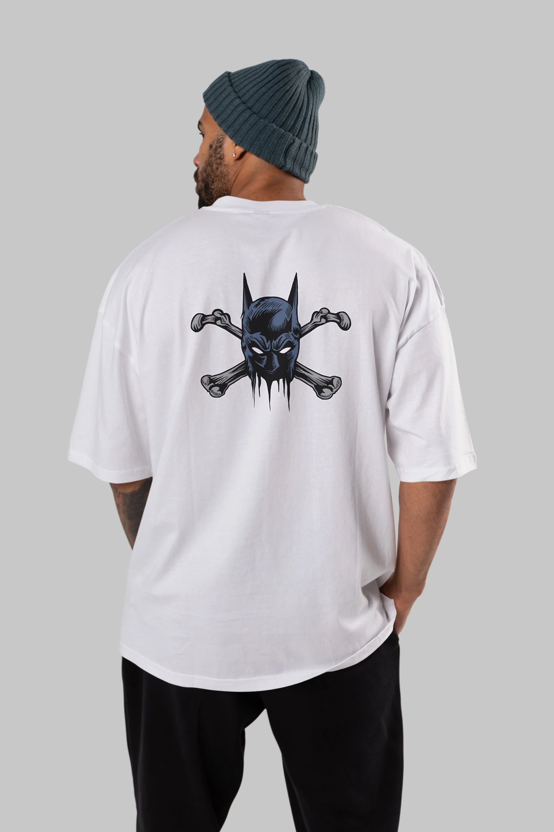 Batbones Arka Baskılı Oversize t-shirt Erkek Kadın Unisex %100 Pamuk