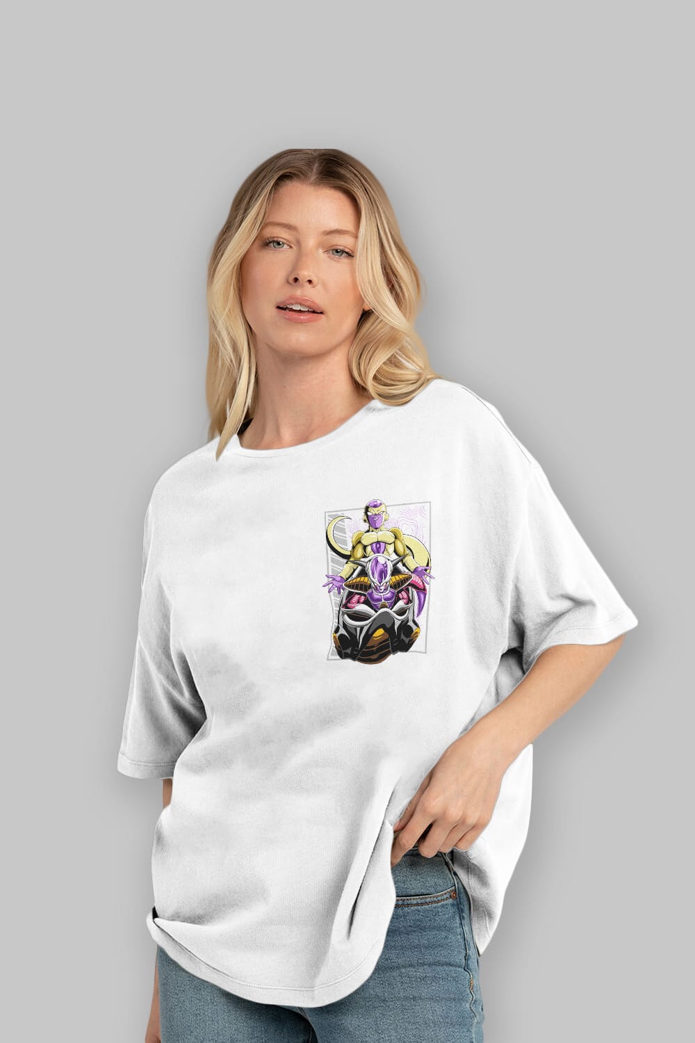 DragonBall Freezer Ön Sol Baskılı Oversize t-shirt Erkek Kadın Unisex %100 Pamuk Bisiklet Yaka tişort